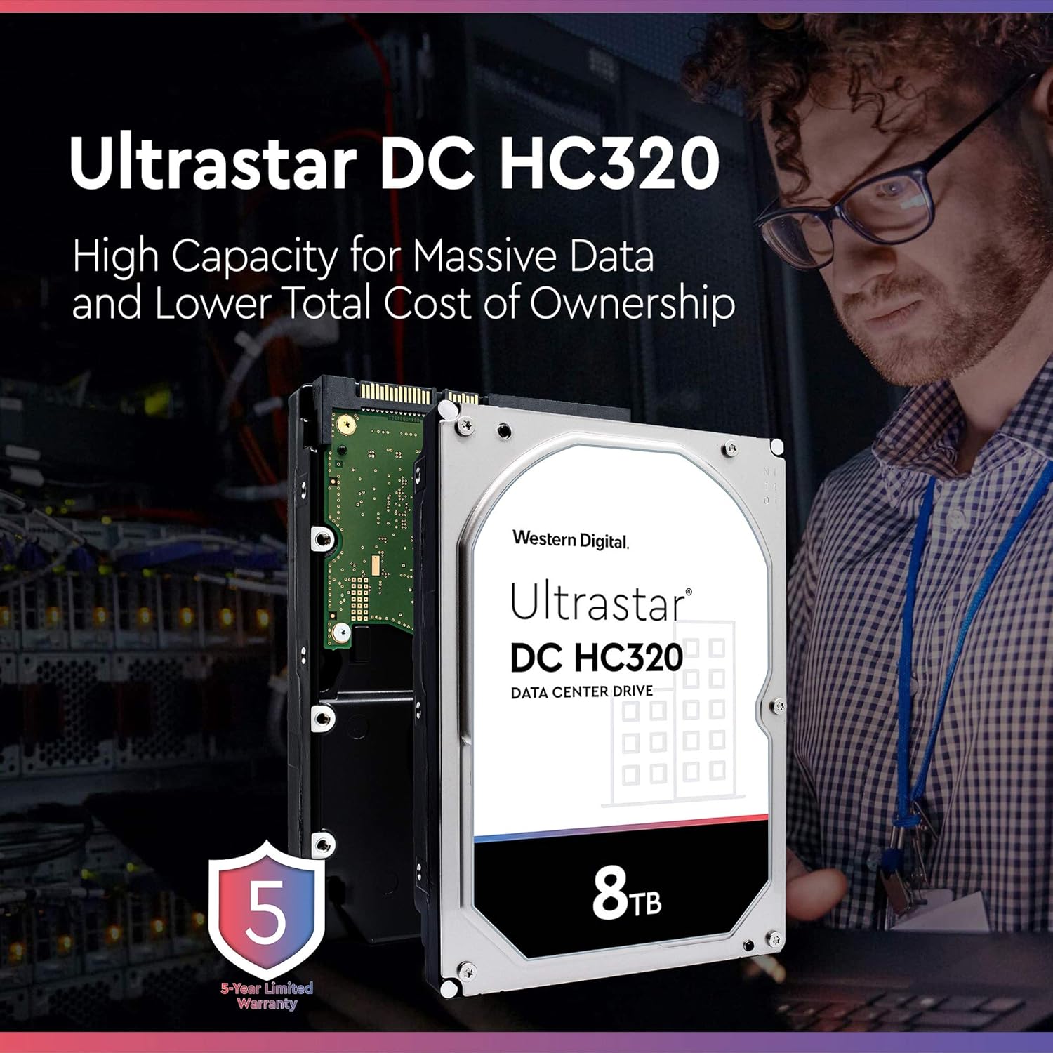 Western Digital 8TB Ultrastar DC HC320 SATA HDD - 7200 RPM Class, 256MB Cache, SATA 6 Gb/s, 3.5" (HUS728T8TALE6L4)