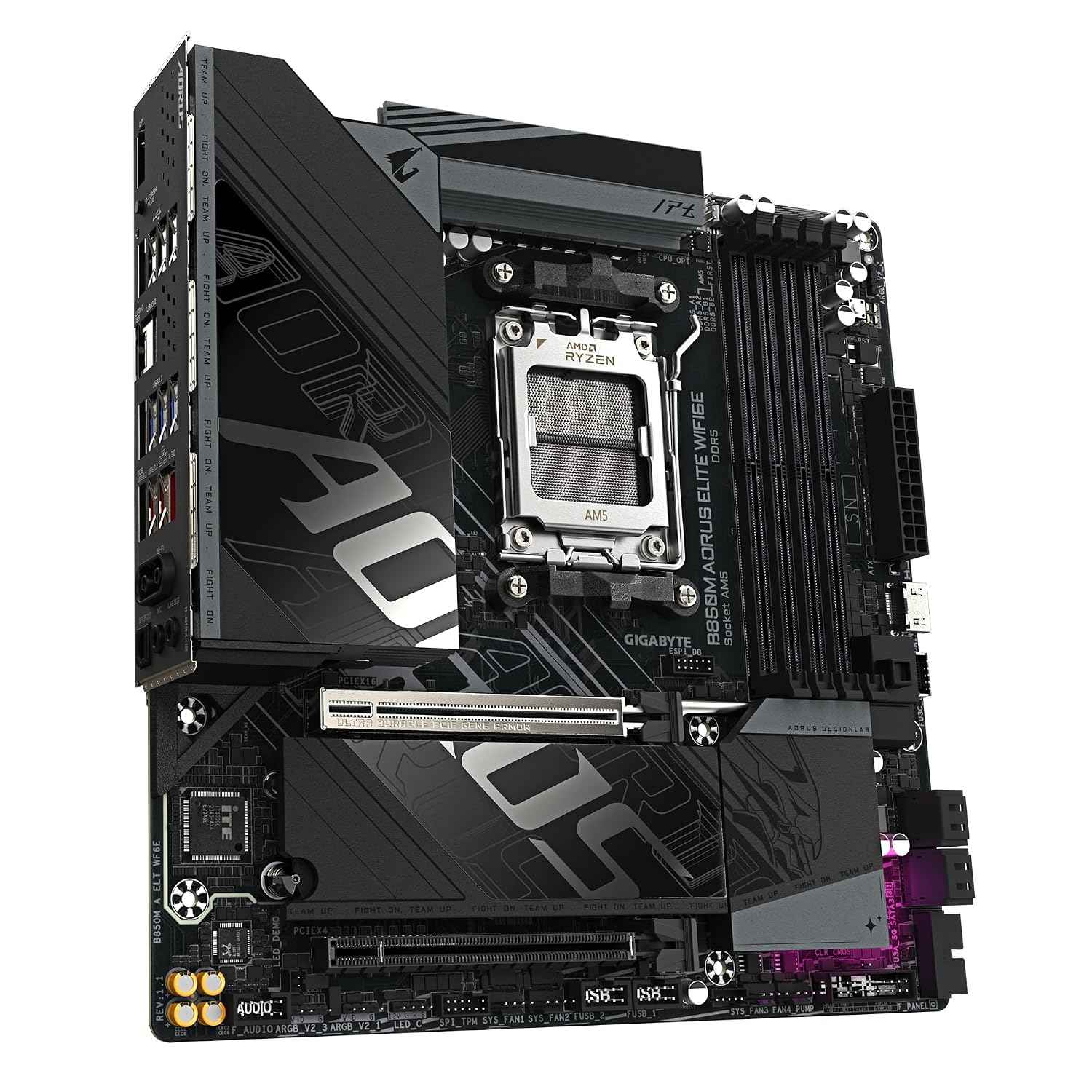 GIGABYTE B850M AORUS Elite WIFI6E Motherboard - AMD Ryzen 9000 Series CPUs, 12+2+2 Phases Digital VRM, up to 8200MHz DDR5 (OC), 1xPCIe 5.0 + 1xPCIe 4.0 M.2, WiFi 6E, 2.5GbE LAN, USB 3.2 Gen 2