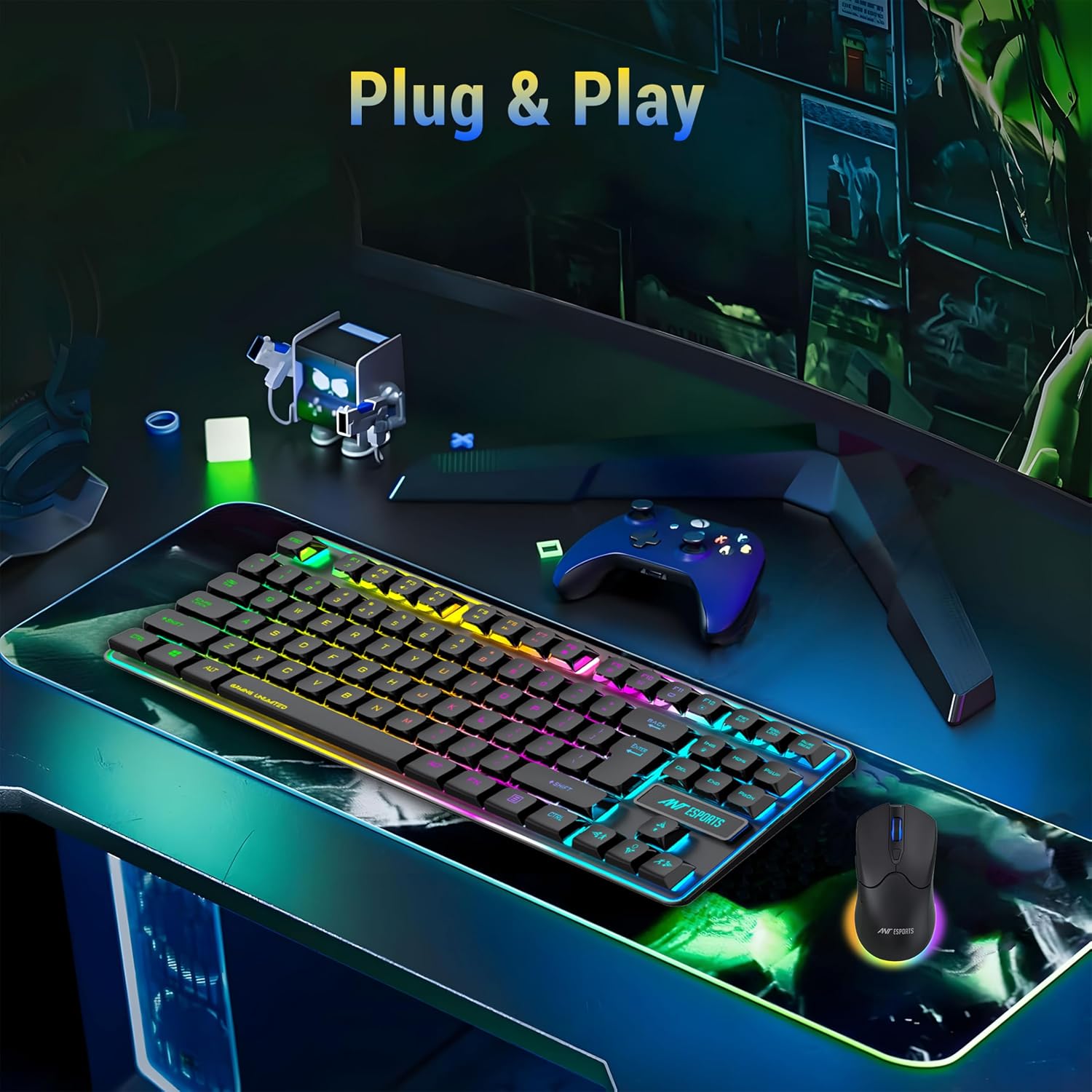Ant Esports KM730 Pro Gaming Wireless TKL Keyboard Mouse Combo Rechargeable RGB Backlit Tenkeyless Compact 87 Keys 6 Button for Computer Laptop PS4 PS5 - XP/7/8/10 iMac MacBook Xbox one X – Black