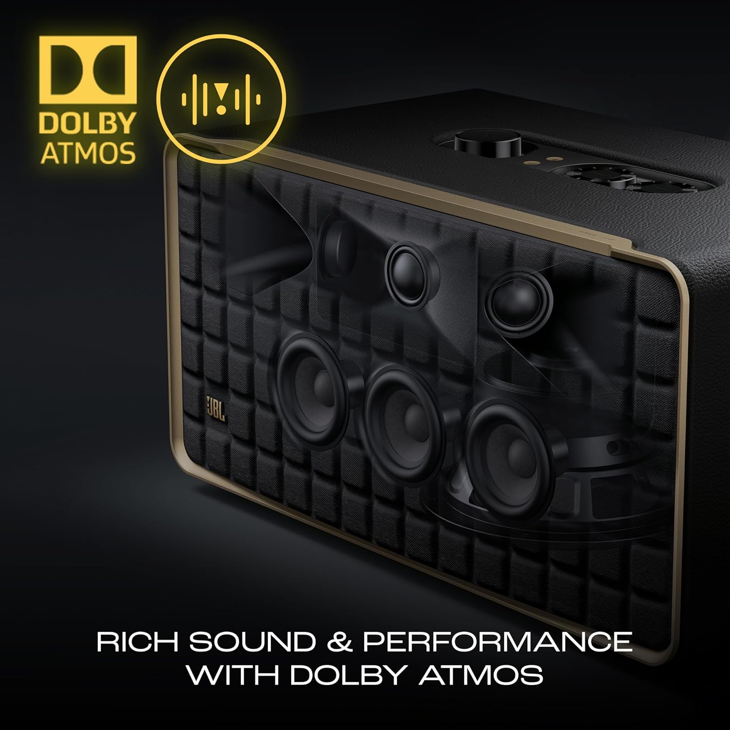 JBL Authentics 500, Dolby Atmos Smart Home Speaker Built-in WiFi and Music Streaming, Voice Assist and Bluetooth Connectivity, Automatic Calibration, Compatible with Google Home & Alexa, Retro Design - Zapnet.in