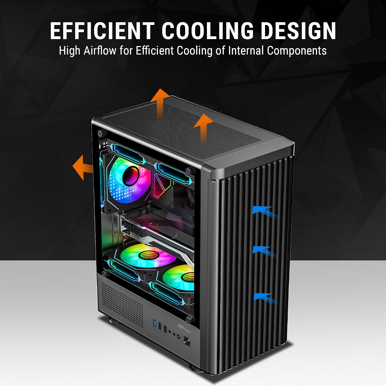 Ant Value VM45 Mid-Tower Computer Case/Gaming Cabinet - Black | Support M-ATX, ITX | Pre-Installed 4 Fans
