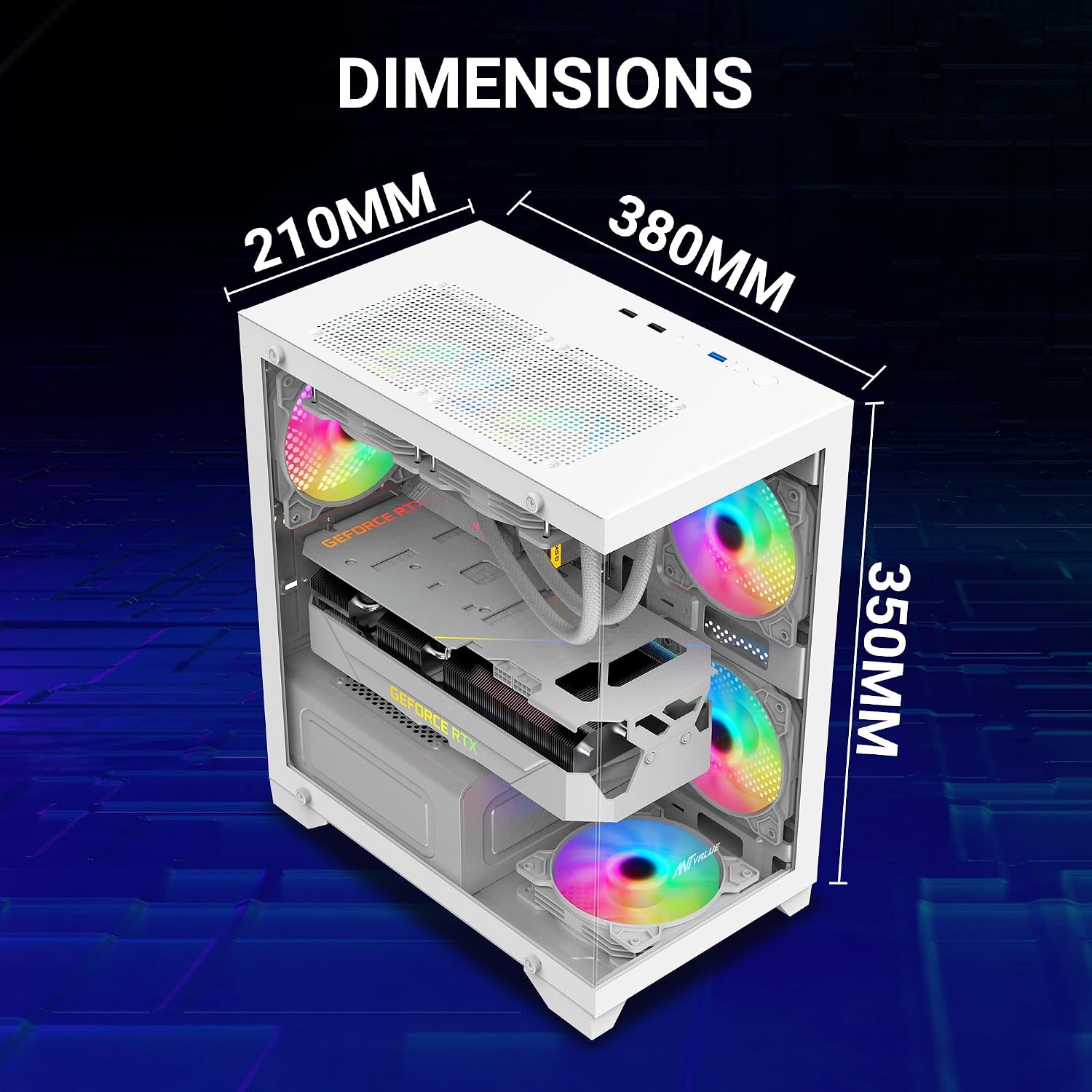 Ant Value Tempered_Glass CV200 Mid-Tower Computer Case/Gaming Cabinet - White | Support M-ATX, M-ITX | Pre-Installed 3 Static RGB Fans