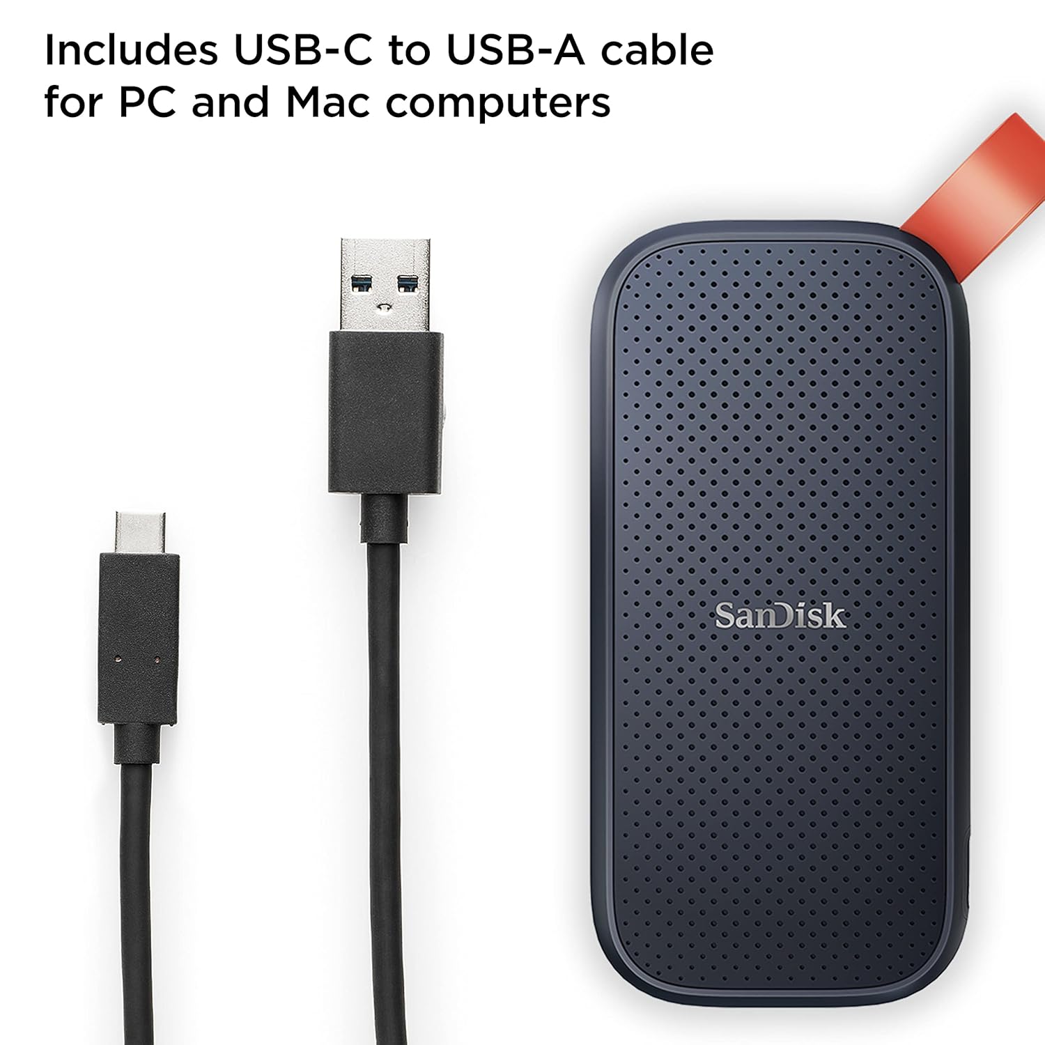 Sandisk 1TB Portable SSD, 800MB/s R, USB 3.2 Gen 2, Rugged SSD with Upto 2 Meter Drop Protection, Type-C to Type-A Cable, PC & Mac Compatible, External SSD (SDSSDE30-1T00-G26)