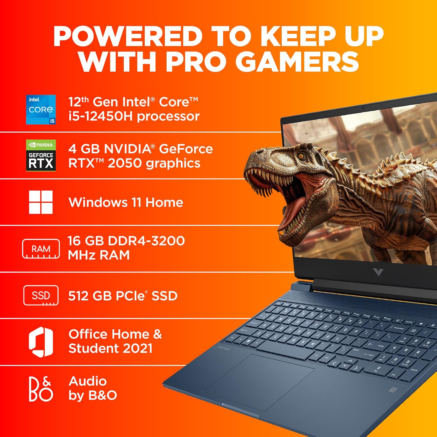 HP Victus, 12th Gen Intel Core i5-12450H, NVIDIA RTX 2050, 16GB DDR4, 512GB SSD (Win11, Office21, Blue, 2.3kg) 144Hz, 9MS, IPS, 15.6-inch(39.6cm) Gaming Laptop, Enhanced Cooling, fa1227TX/fa1314TX