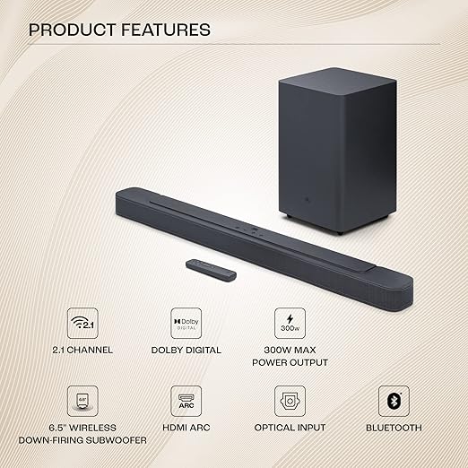 JBL Bar 2.1 Deep Bass (MK2), Soundbar with 6.5” Down-Firing Wireless Subwoofer, 2.1 Channel, Built-in Dolby Digital, Bluetooth, HDMI & Optical Connectivity (300W) - Zapnet.in