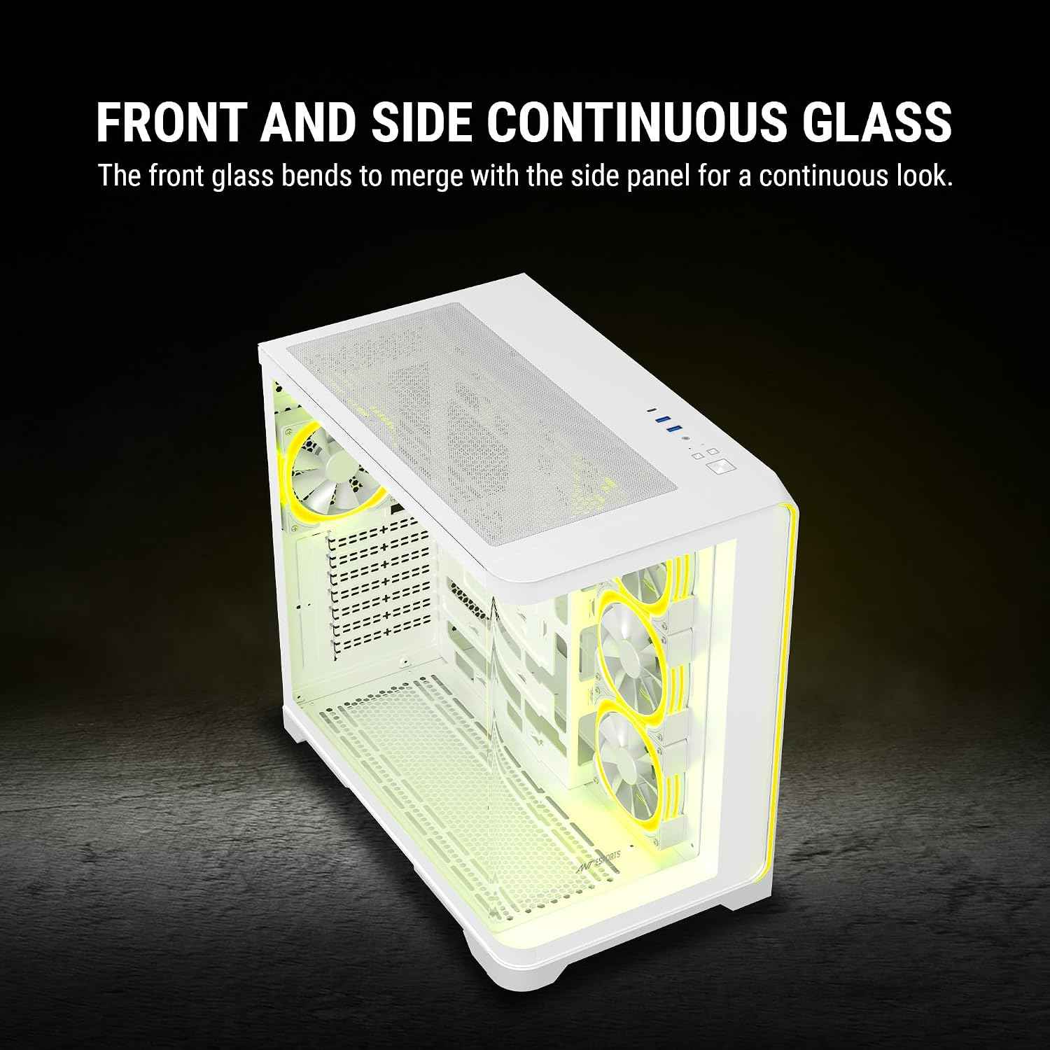 Ant Esports Crystal ARC Mid-Tower Computer Case/Gaming Cabinet - White |Front Curved Glass|Support ATX, Micro-ATX, Mini-ITX | Pre-Installed 4 ARGB-PWM Fans