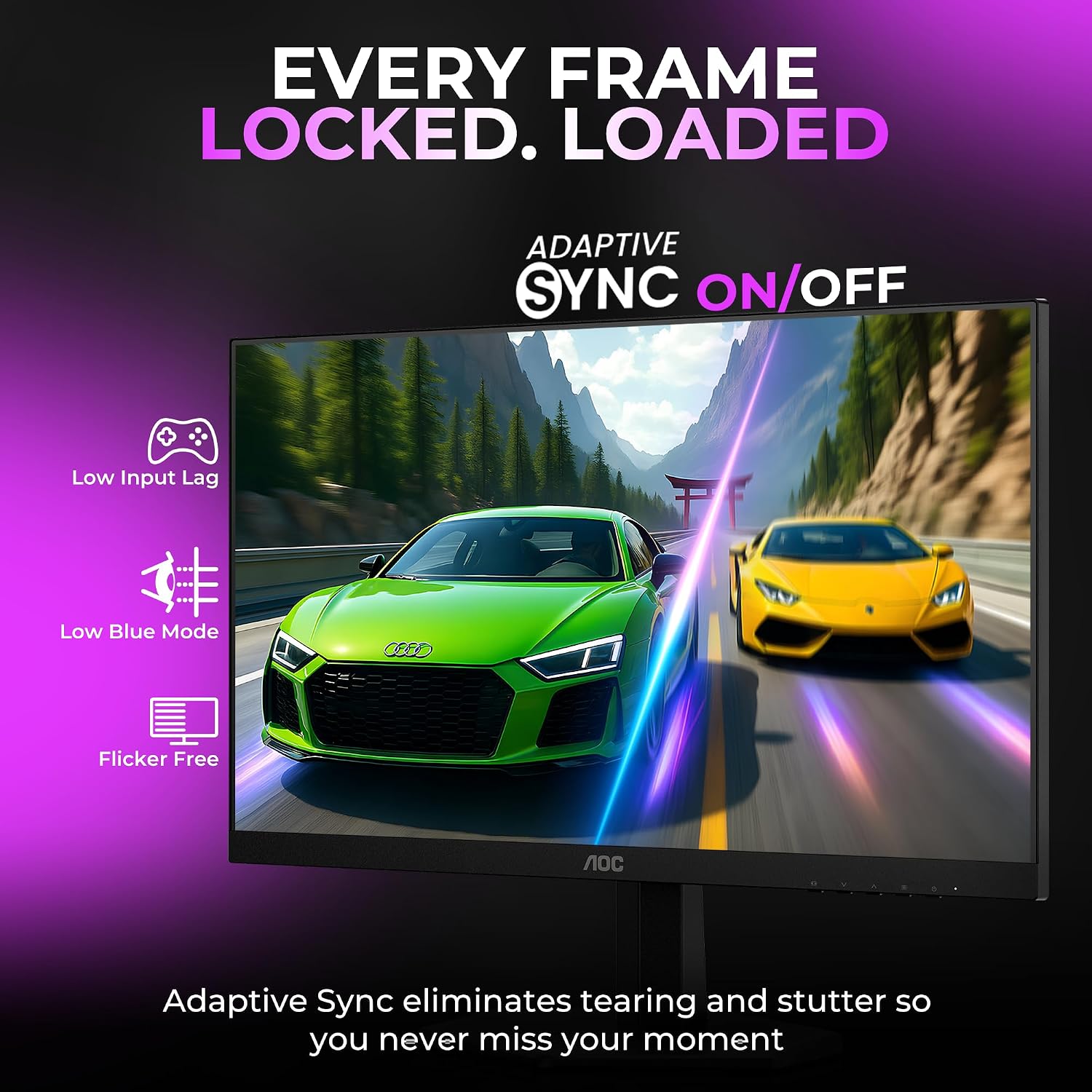 AOC 24G42E Gaming Monitor 24 inch FHD Fast IPS Gaming Monitor, 180Hz Refresh Rate, 0.5ms Response Time, Adaptive Sync, HDR10, Flicker-Free Technology, HDMI 2.0 & DisplayPort 1.4 Connectivity (Black)