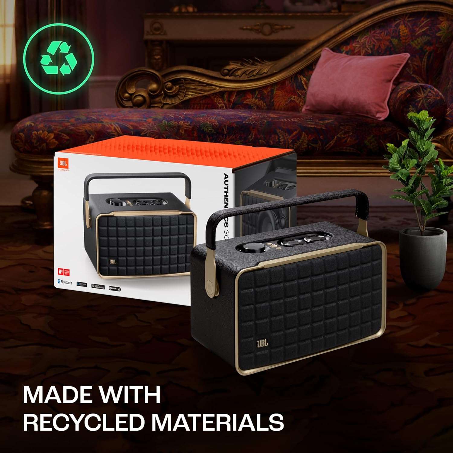 JBL Authentics 300, Portable Smart Home Wifi Speaker & Music Streaming,Upto 8Hrs Playtime, Voice Assist & Bluetooth Connectivity,Automatic Calibration,Compatible with Google Home & Alexa, Retro Design - Zapnet.in