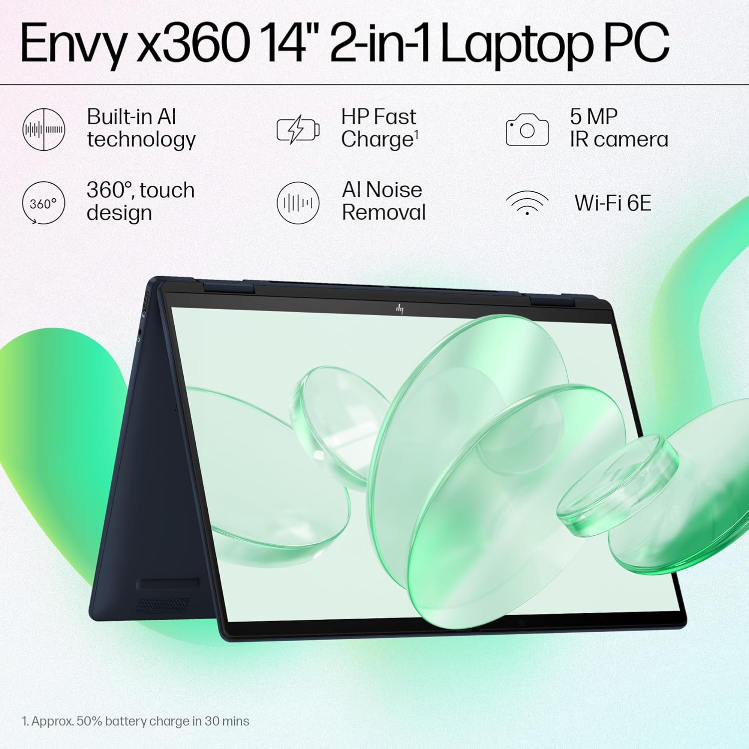 HP Envy x360 AI Laptop, Intel Core Ultra 5 125U, 12 TOPS, 16GB LPDDR5, 512GB SSD, (Win11, Office21, Blue, 1.44 kg) Touchscreen, 3K, OLED, 14-inch (35.6cm), Integrated graphics, 5MP IR camera, fc0078TU