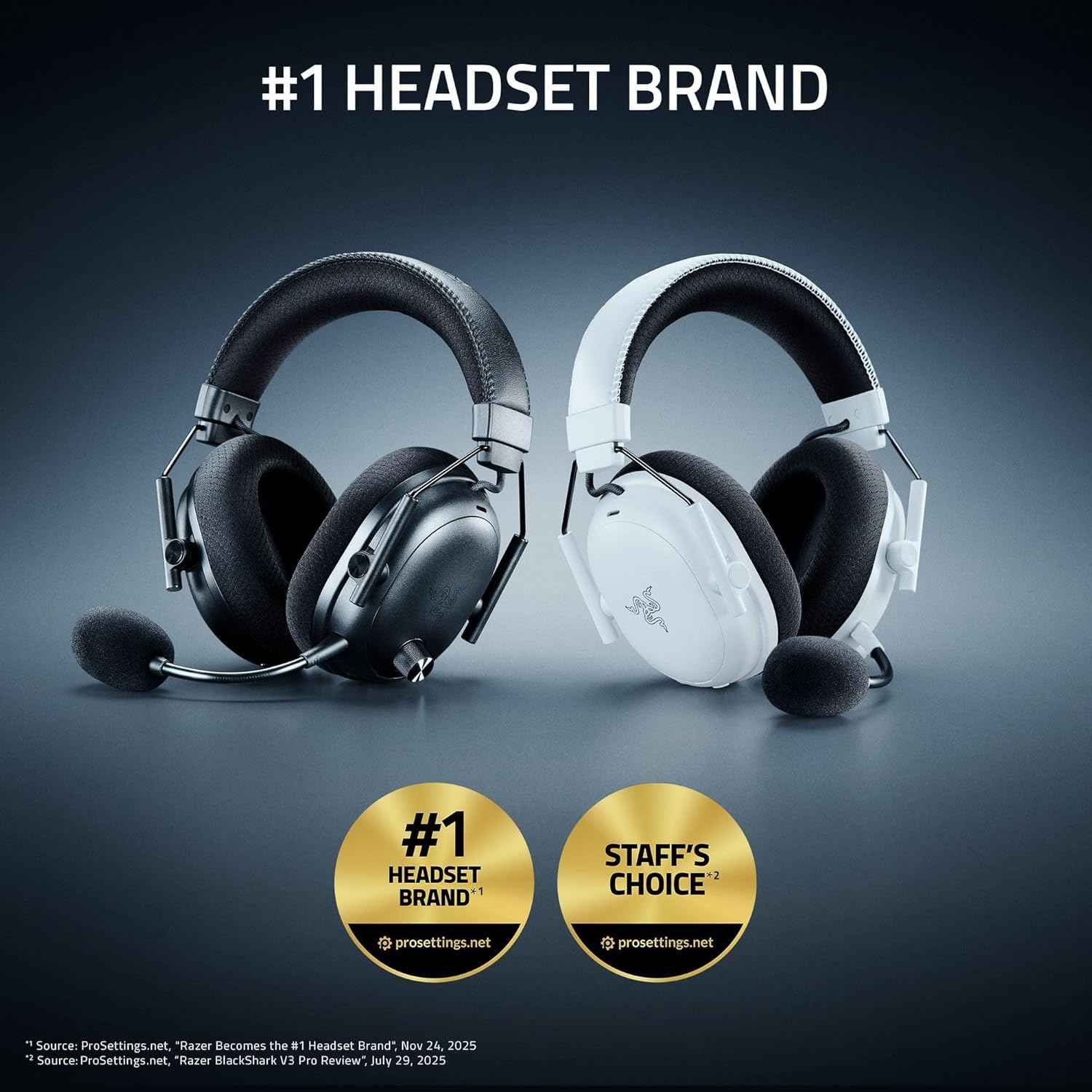 Razer BlackShark V3 Pro Wireless ANC Gaming Headset for PC, Black | Full Band Mic, 50mm Drivers, 2.4 GHz, Bluetooth, USB, 3.5mm, Works with Mac, PS5, Nintendo Switch, Smartphone, 70 Hr Battery