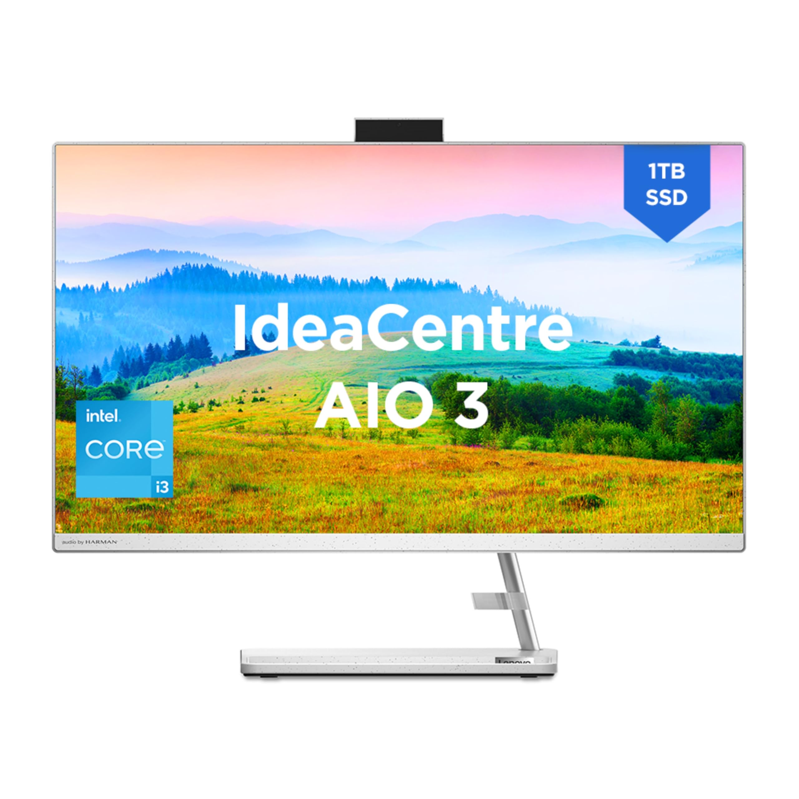 Lenovo IdeaCentre AIO Intel Core i5 13420H 27" FHD IPS 3-Side Edgeless All-in-One Desktop with Alexa Built-in (16GB/1TB SSD/Win11/Office 2021/5.0MP+IR Camera/Wireless EOS Keyboard & Mouse), F0HM003CIN