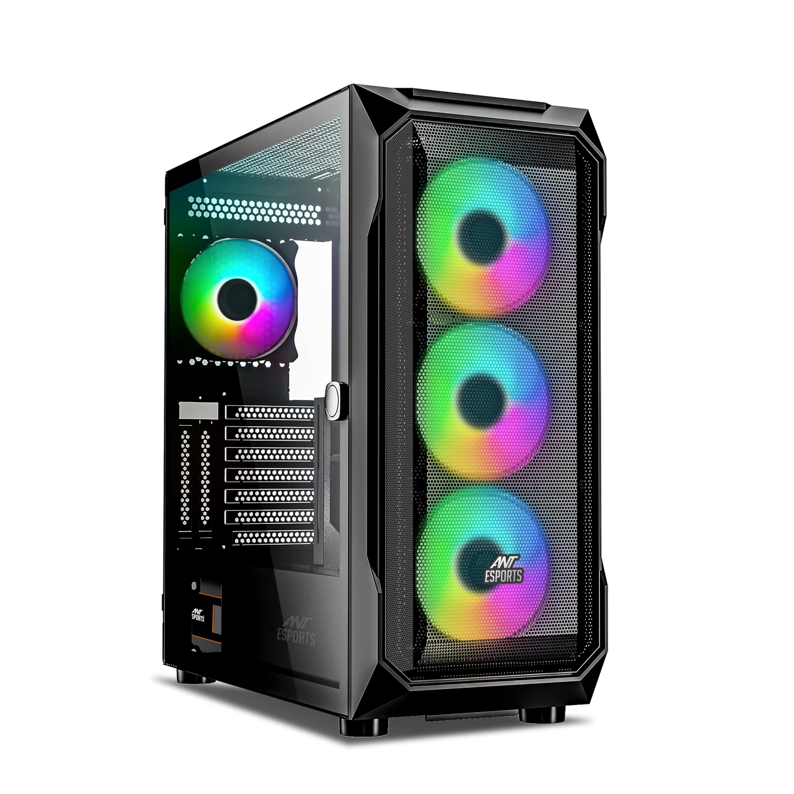 Ant Esports ICE- 270M 6F Mid-Tower Computer Case/Gaming Cabinet with Front Mesh Panel- Black | Support ATX, Micro-ATX, Mini-ITX | Pre-Installed 6 Static RGB Fans