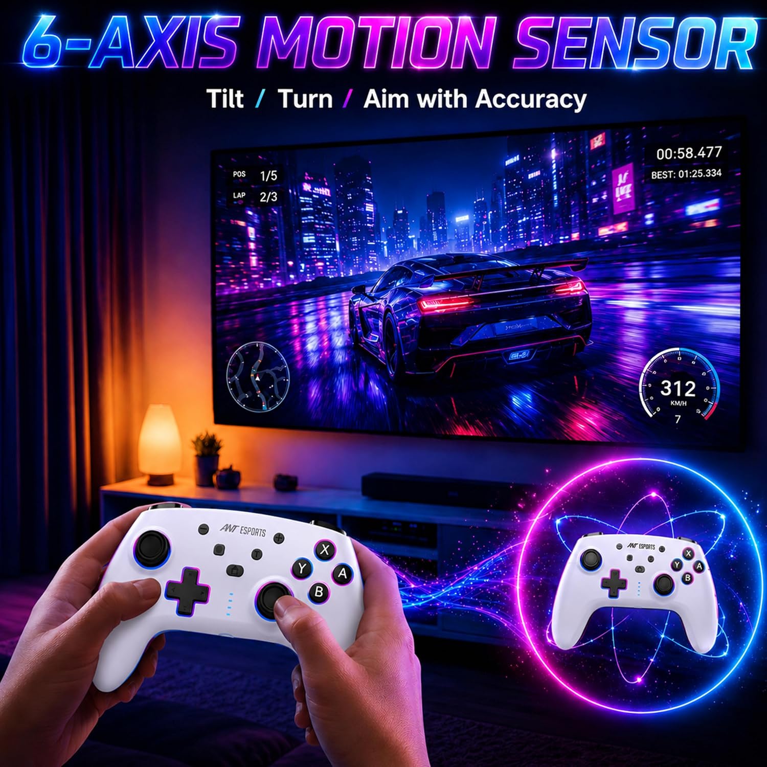 Ant Esports Supernova Lite White Wireless Gaming Controller for Android, iPhone|iPad,PC&Smart TV|Bluetooth Gamepad with Turbo Function, Dual Vibration, RGB Lighting,Macro Controls&Ergonomic Design
