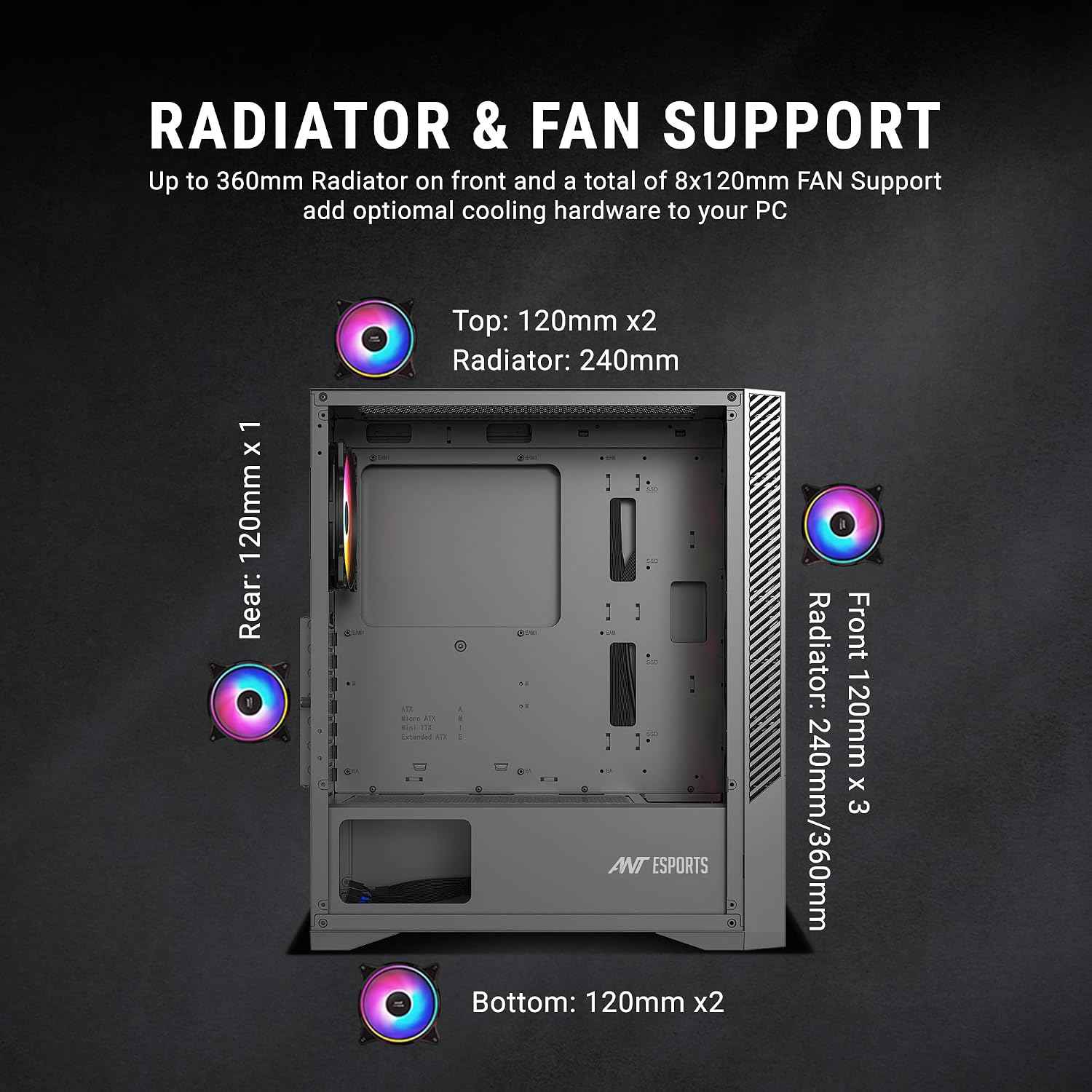 Ant Esports ICE- 270M 6F Mid-Tower Computer Case/Gaming Cabinet with Front Mesh Panel- Black | Support ATX, Micro-ATX, Mini-ITX | Pre-Installed 6 Static RGB Fans