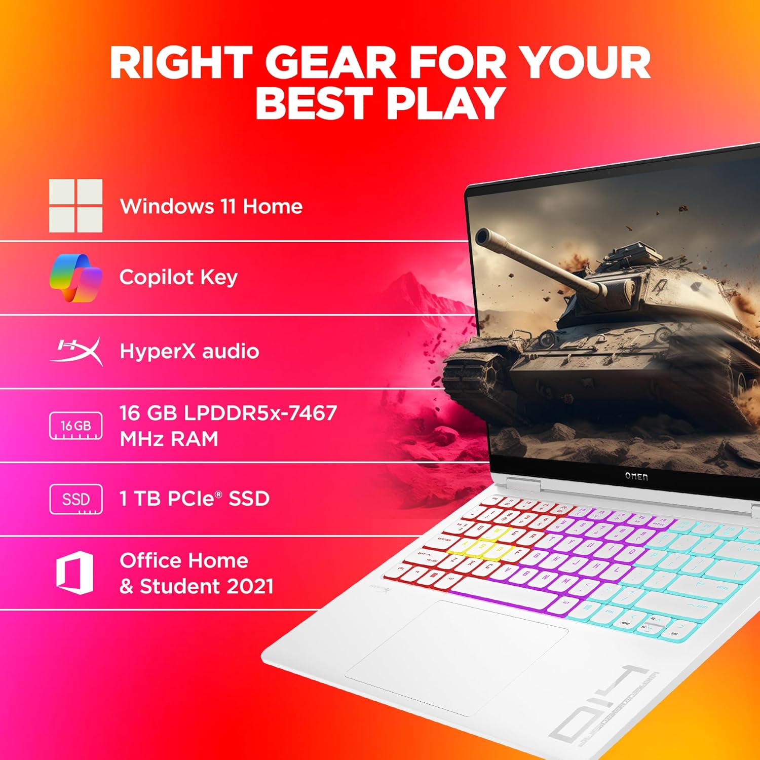 HP OMEN Gaming AI Laptop, Intel Core Ultra 7 155H, 8GB NVIDIA RTX 4060,16GB LPDDR5x, 1TB SSD (Win11, Office21, White, 1.63kg) 120Hz, 0.2MS, OLED, 3K,14-inch(35.6cm), Tempest Cooling, fb0089TX - Zapnet.in