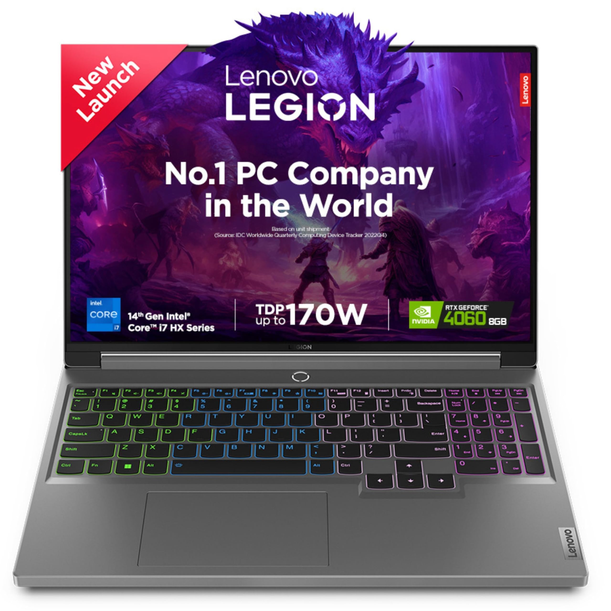Lenovo Legion 5 Intel Core i7-14650HX 16" (40.64cm) WQXGA IPS 350Nits 165Hz Gaming Laptop (16GB/1TB SSD/Win 11/Office 2021/NVIDIA RTX 4070 8GB/100%sRGB/Alexa/3 Month Game Pass/Grey/2.3Kg), 83DG009DIN