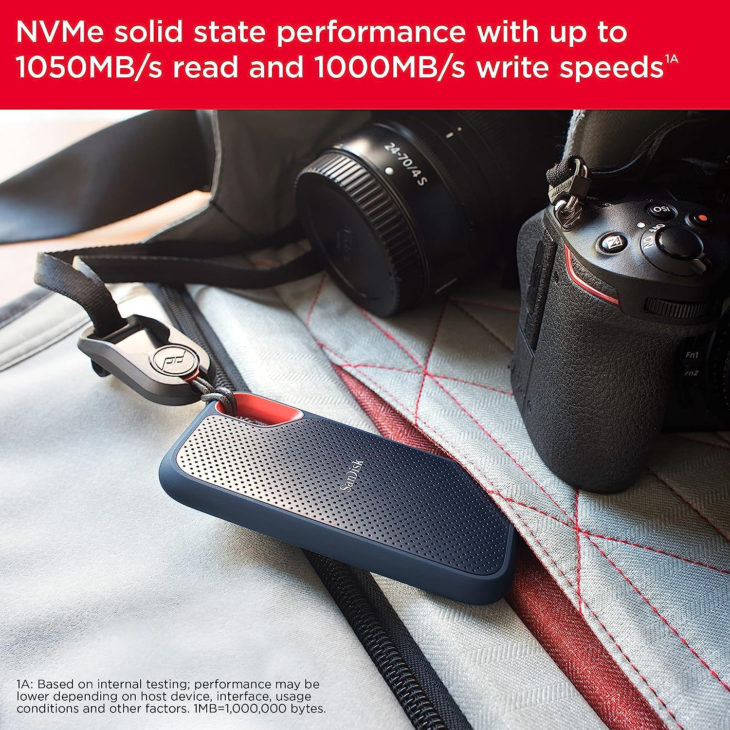 SanDisk 1TB Extreme Portable SSD 1050MB/s R, 1000MB/s W,Upto 2 Meter Drop Protection with IP55 Water/dust Resistance, HW Encryption, PC,MAC & TypeC Smartphone Compatible, 5Y Warranty, Usb,External SSD