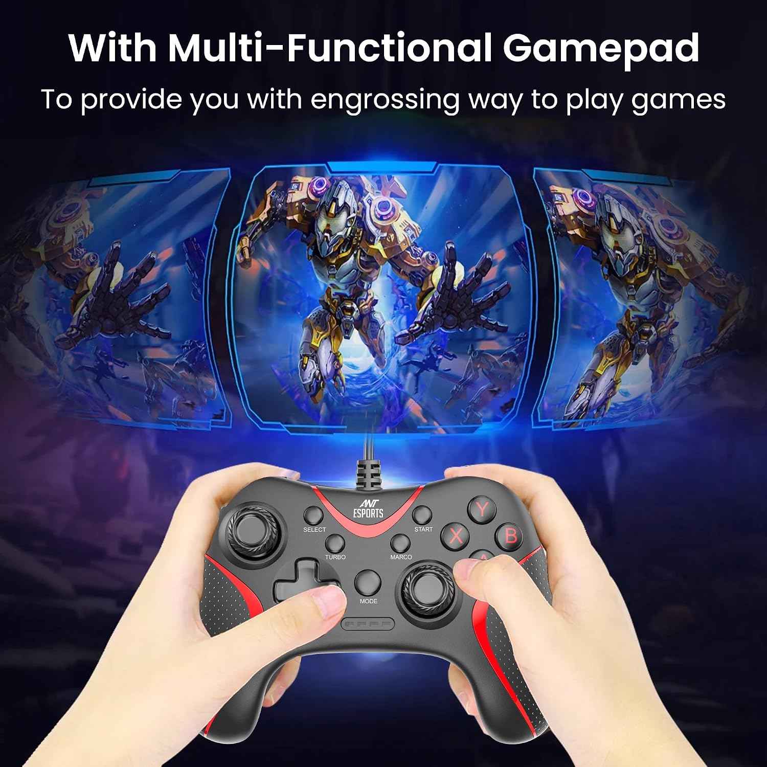 Ant Esports GPL200 Wired Gaming Controller Game Controller Joystick with Dual-Vibration Turbo and Trigger Buttons for Windows PC/ PS3/ Android TV Box(Black)