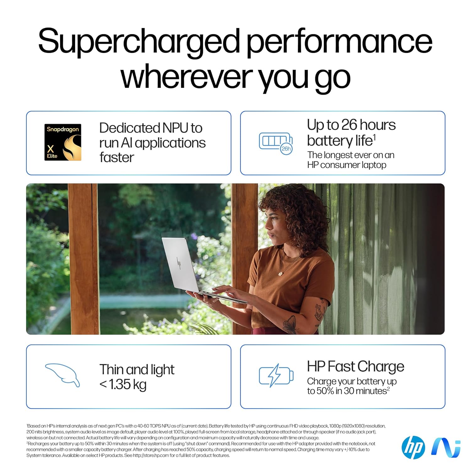 HP OmniBook X Laptop, Snapdragon® X Elite X1E-78-100,14inch(35.6 cm),2.2K Touch Display,IPS,16GB LPDDR5x,1TB SSD,Next Gen Windows, Copilot +,Blue,1.34 kg,14-fe0121QU - Zapnet.in