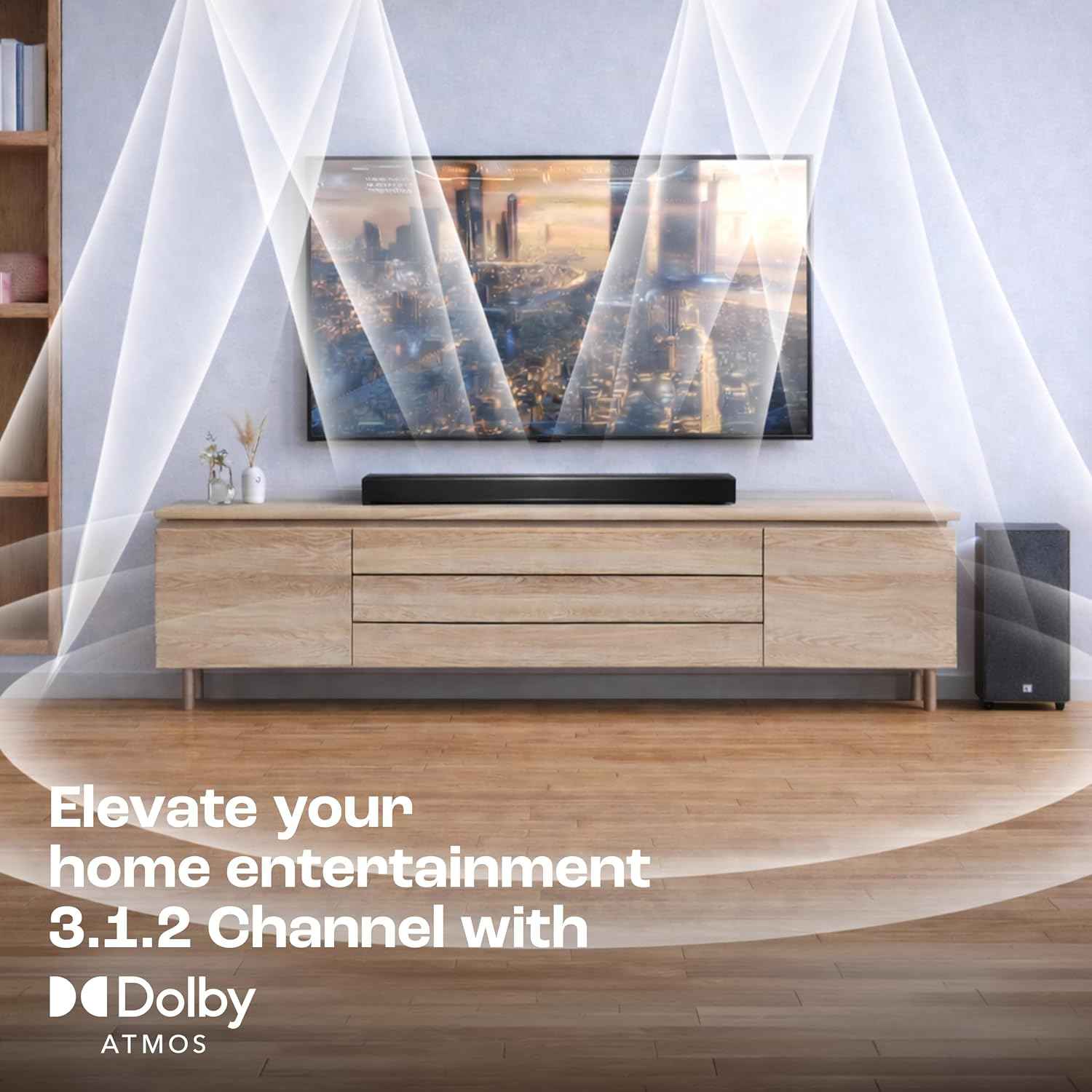 JBL New Launch Cinema SB595 5.1 (3.1.2) Channel Soundbar with True Dolby Atmos®, Wireless Subwoofer, HDMI eARC, Bluetooth Streaming, Centre Channel for Clear Dialogue, 440W