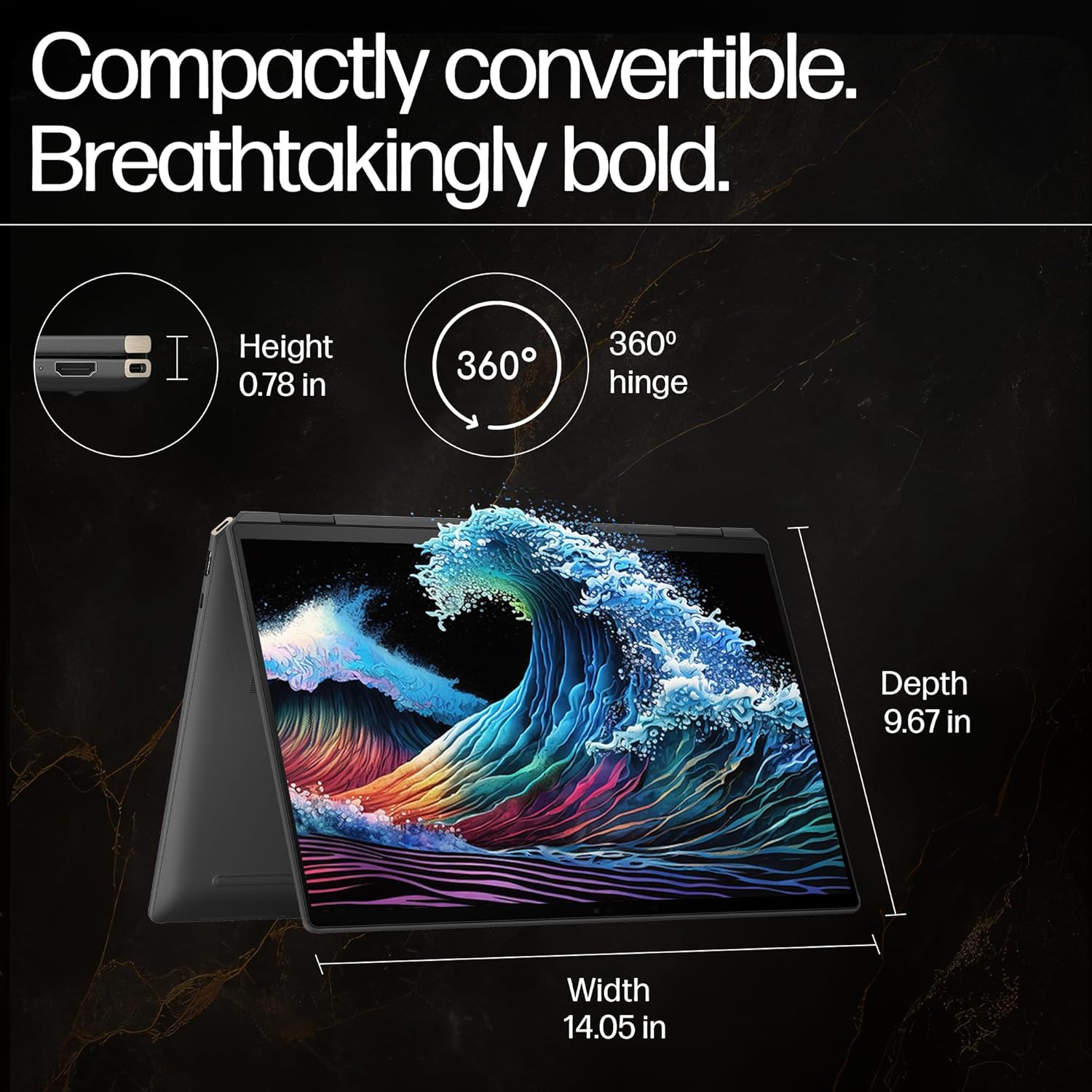 HP Spectre x360, Enhanced by AI, Intel Core Ultra 7 155H, 16-inch (40.6 cm), OLED 400 nits 120Hz, 32GB, 2TB SSD, Touch w/Pen, 9MP IR Camera w/Shutter, Poly Studio (Win 11, Black, 1.95 kg), aa0665TU - Zapnet.in