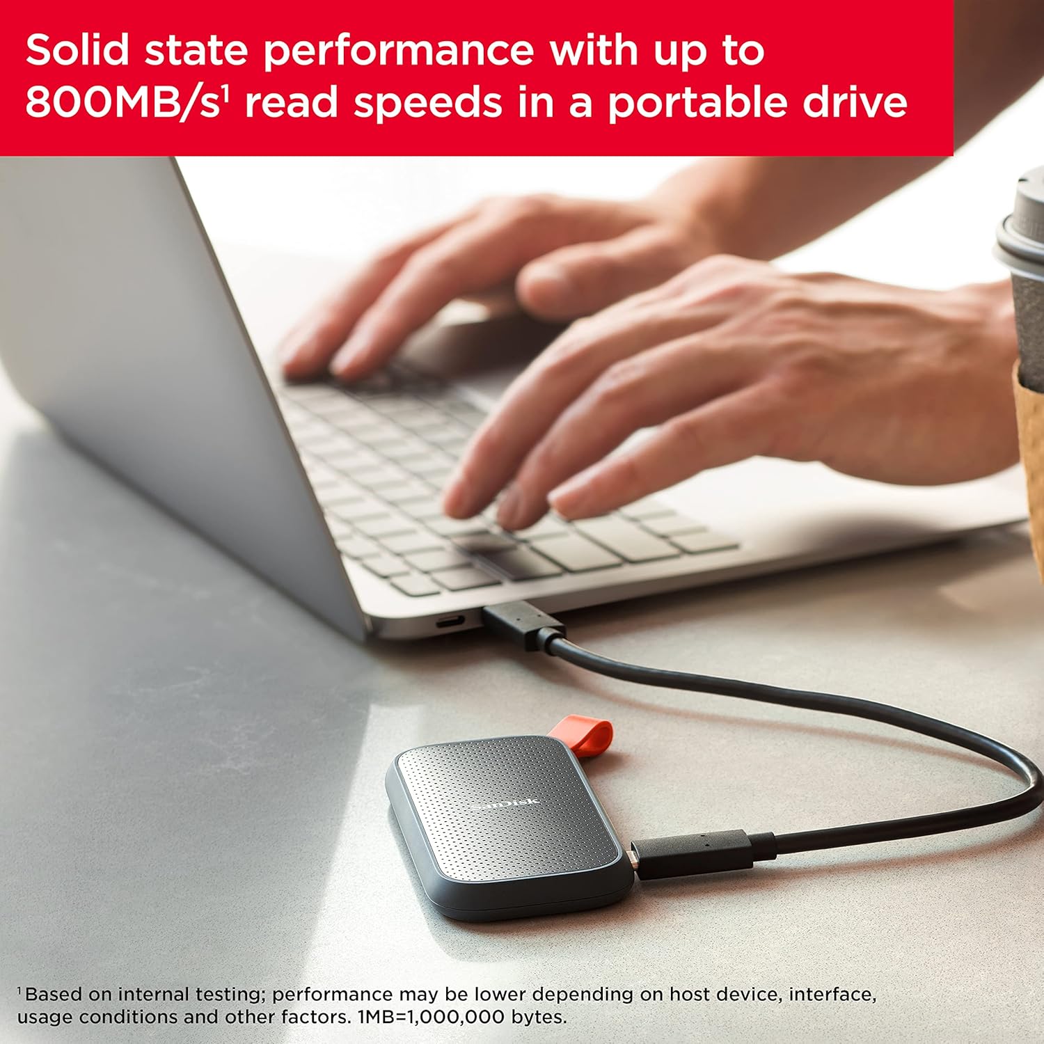 Sandisk 1TB Portable SSD, 800MB/s R, USB 3.2 Gen 2, Rugged SSD with Upto 2 Meter Drop Protection, Type-C to Type-A Cable, PC & Mac Compatible, External SSD (SDSSDE30-1T00-G26)