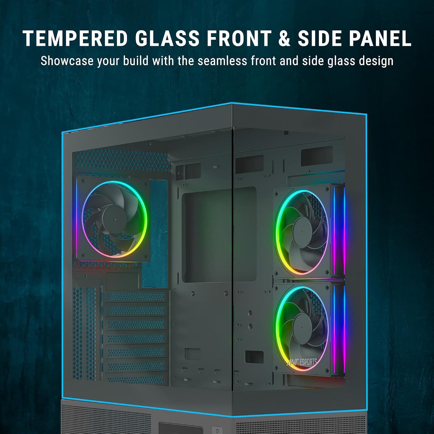 Ant Esports Crystal X3 LCD Mid-Tower ATX Computer Case/Gaming Cabinet - Black | Support ATX, Micro-ATX, Mini-ITX | Pre-Installed 3 ARGB Fans