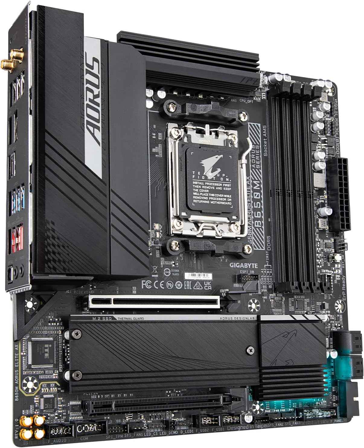 GIGABYTE B650M AORUS Elite AX AMD AM5 mATX Motherboard, Support Ryzen 9000/8000/7000 Series, DDR5, 12+2+2 Power Phase, PCIe 5.0 M.2, USB-C 3.2 Gen 2, WIFI6E, 2.5GbE, EZ-Latch, Q-Flash, RGB Fusion