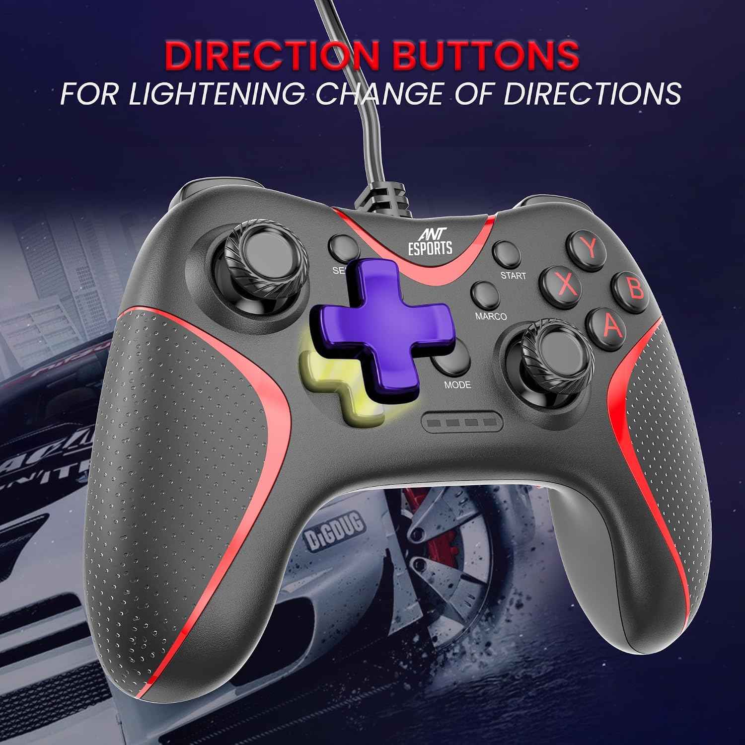 Ant Esports GPL200 Wired Gaming Controller Game Controller Joystick with Dual-Vibration Turbo and Trigger Buttons for Windows PC/ PS3/ Android TV Box(Black)