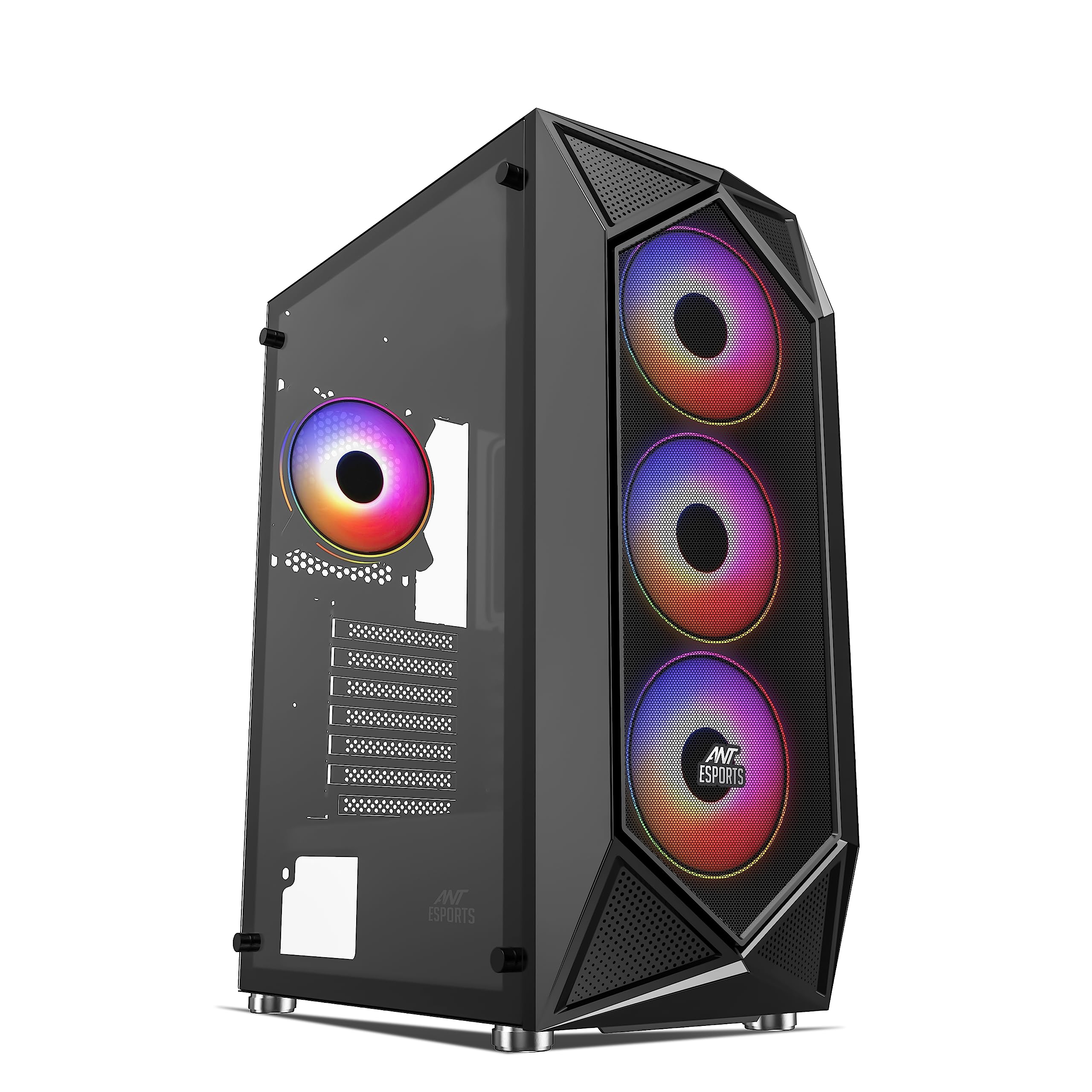 Ant Esports ICE- 270M 6F Mid-Tower Computer Case/Gaming Cabinet with Front Mesh Panel- Black | Support ATX, Micro-ATX, Mini-ITX | Pre-Installed 6 Static RGB Fans