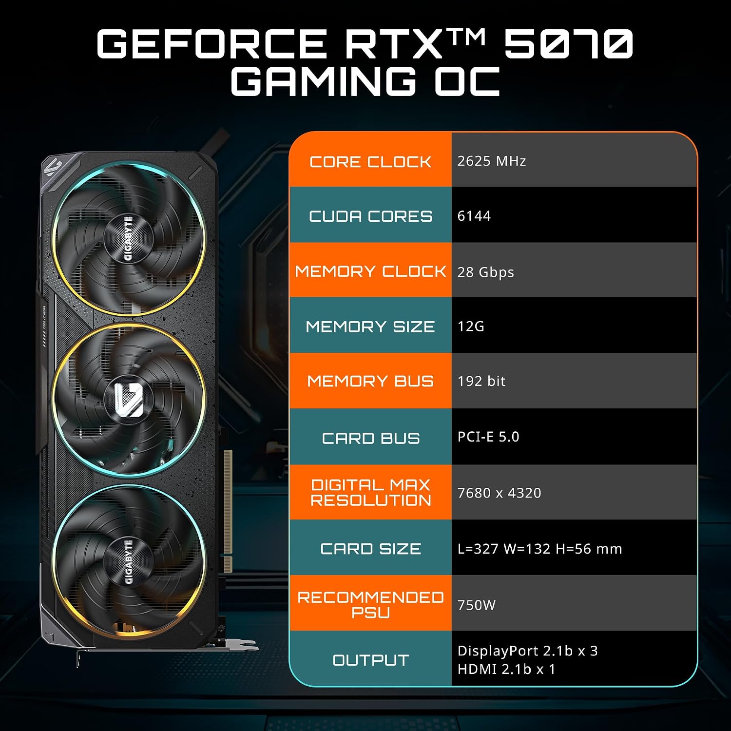 GIGABYTE GV-N5070Gaming OC-12GD | GeForce RTX 5070 Gaming OC 12GB GDDR6X Graphics Card