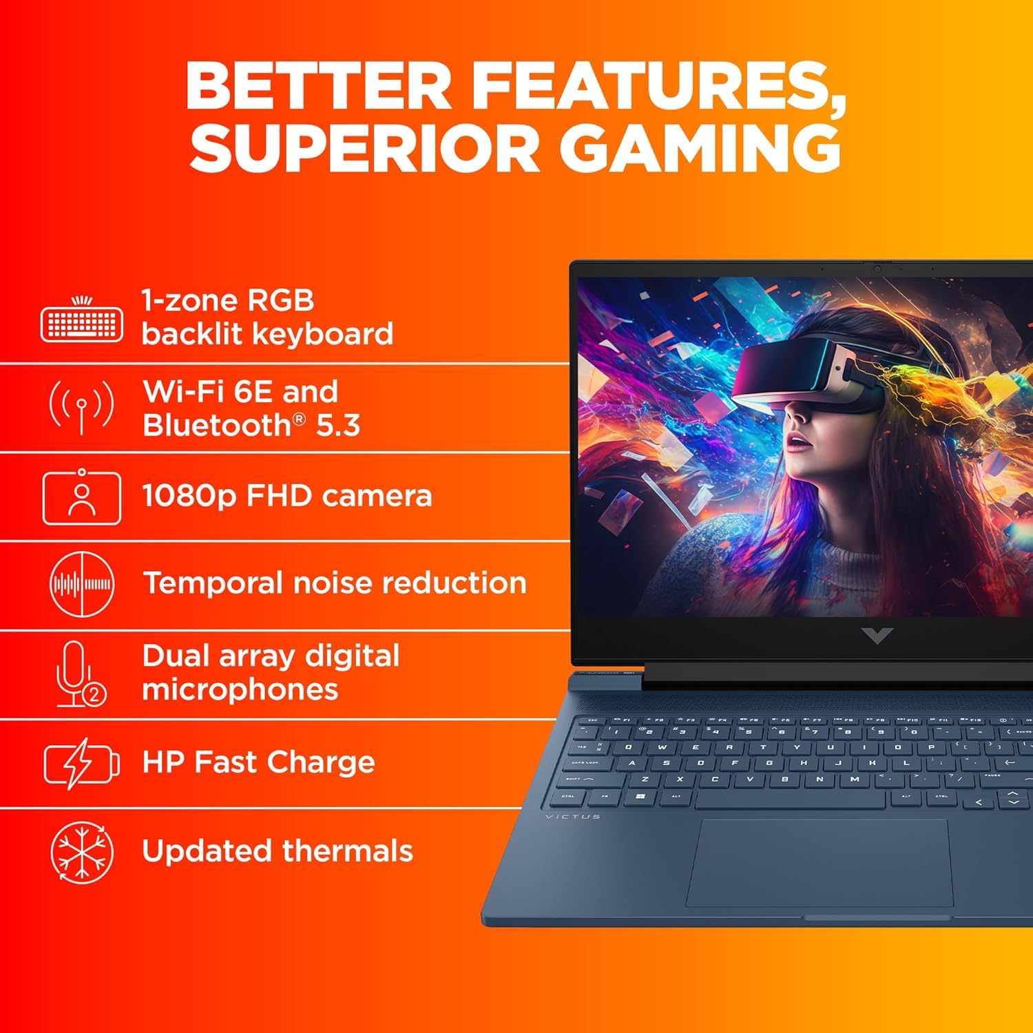 HP Victus AI Powered Gaming Laptop (Ryzen 7 7840Hs-16 GB DDR5 RAM / 512GB SSD / Win11 Home+MSO'2021/6 GB NVIDIA GeForce RTX 3050 Graphics/RGB Backlit KB/FHD Camera/Performance Blue/2.29KG) S0095AX