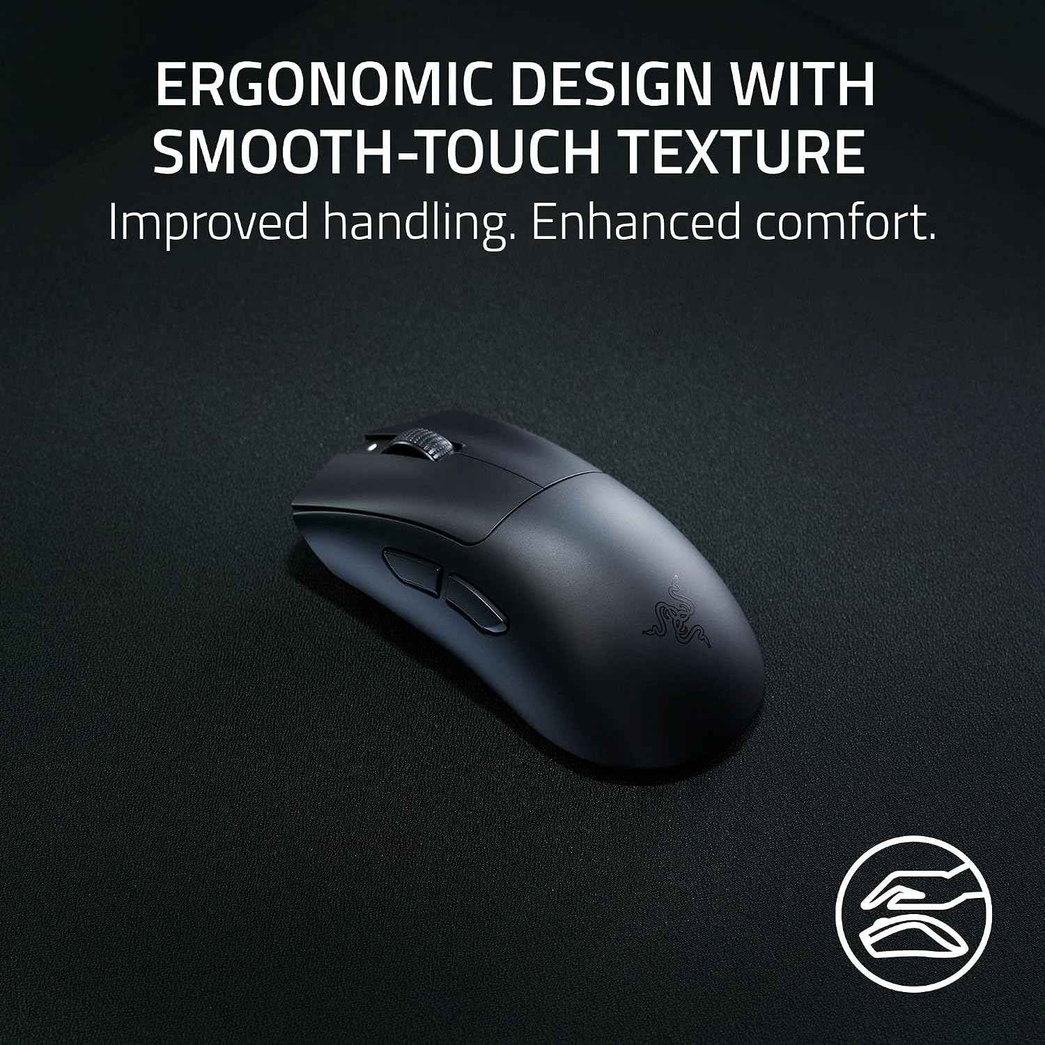 Razer DeathAdder V3 HyperSpeed Wireless Esports Gaming Mouse: 55 g Lightweight - Ergonomic & Smooth Touch Texture - Up to 100 Hr Battery - Gen 3 Optical Switches - Focus X 26K Optical Sensor - Black