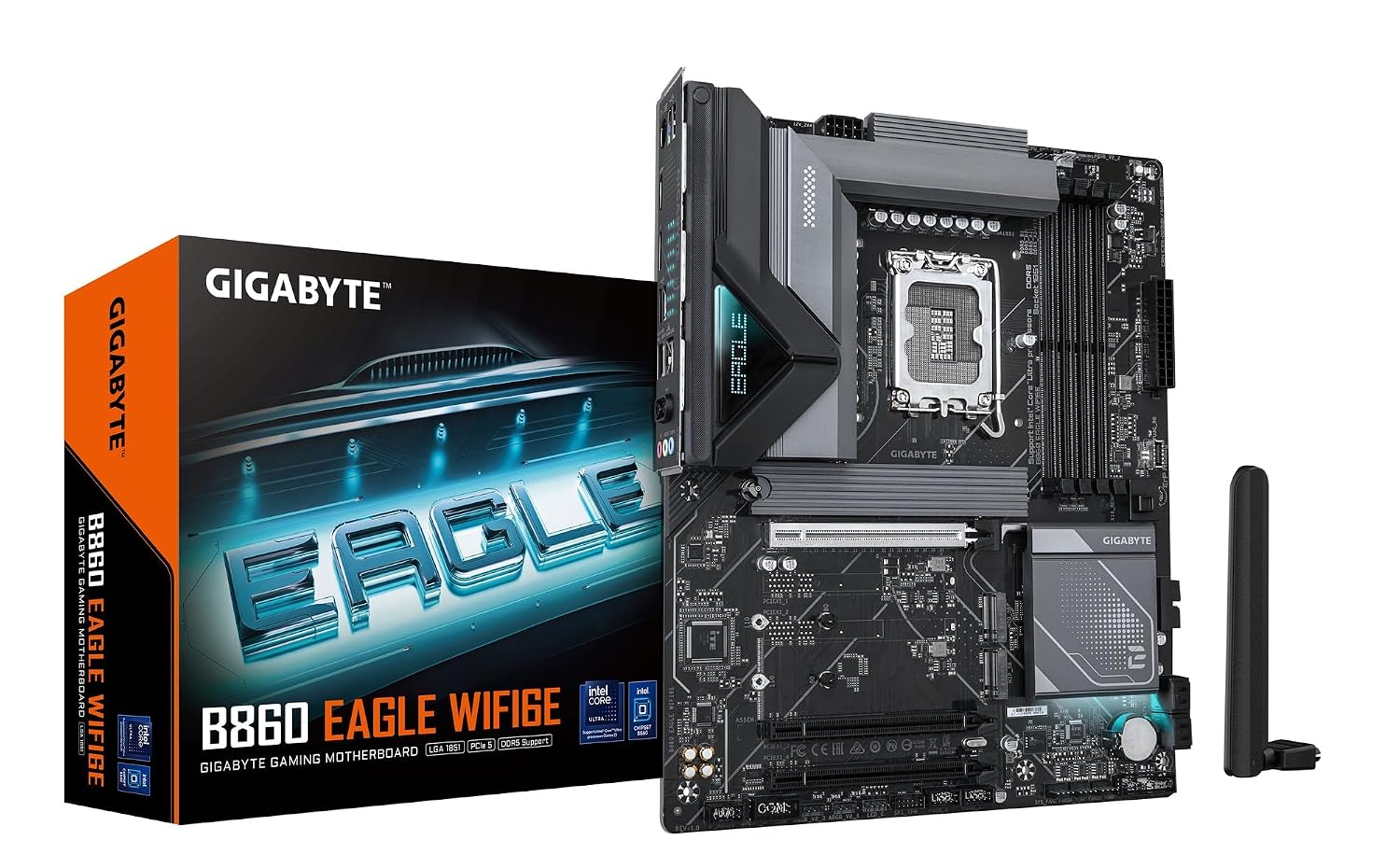 GIGABYTE B860 Eagle WIFI6E Intel Core Ultra (Series 2) LGA 1851 Motherboard, ATX, DDR5, 3X M.2, PCIe 5.0, USB-C, WIFI6E, 2.5GbE LAN, EZ-Latch