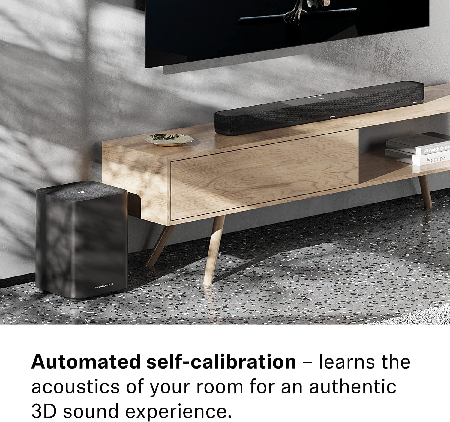 Sennheiser AMBEO Soundbar Plus (400W) with AMBEO Subwoofer (350W), Immersive 3D Audio for TV, Movies & Music, Virtual 7.1.4 Speaker Setup, Multiple Connectivity,Alexa Built-in,Dolby Atmos,2Y Warranty