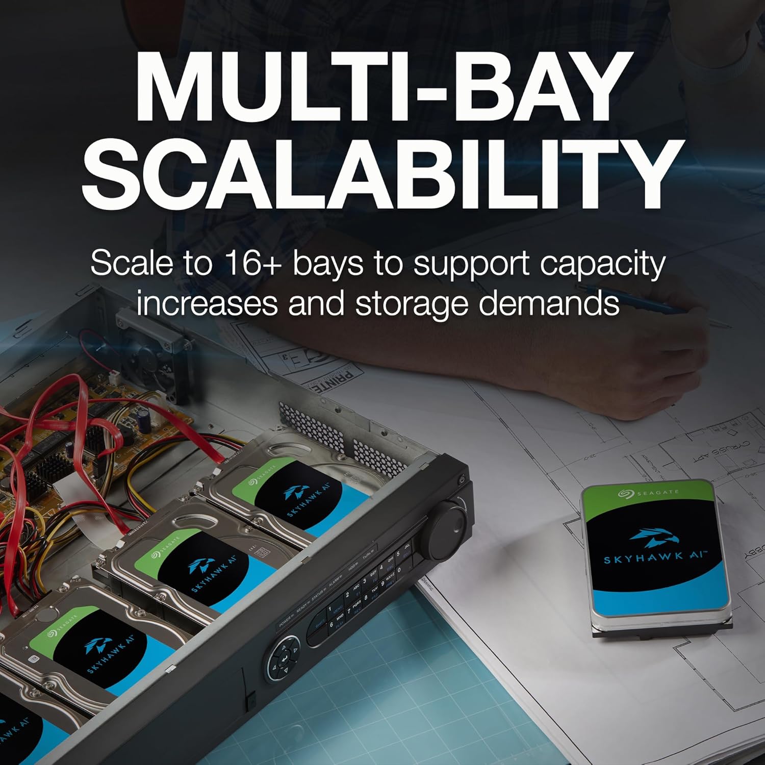 Seagate Skyhawk AI 10 TB Video Internal Hard Drive HDD – 3.5 Inch SATA 6 Gb/s 256 MB Cache for DVR NVR Security Camera System with 3-Years Data Recovery Services (ST10000VE001)