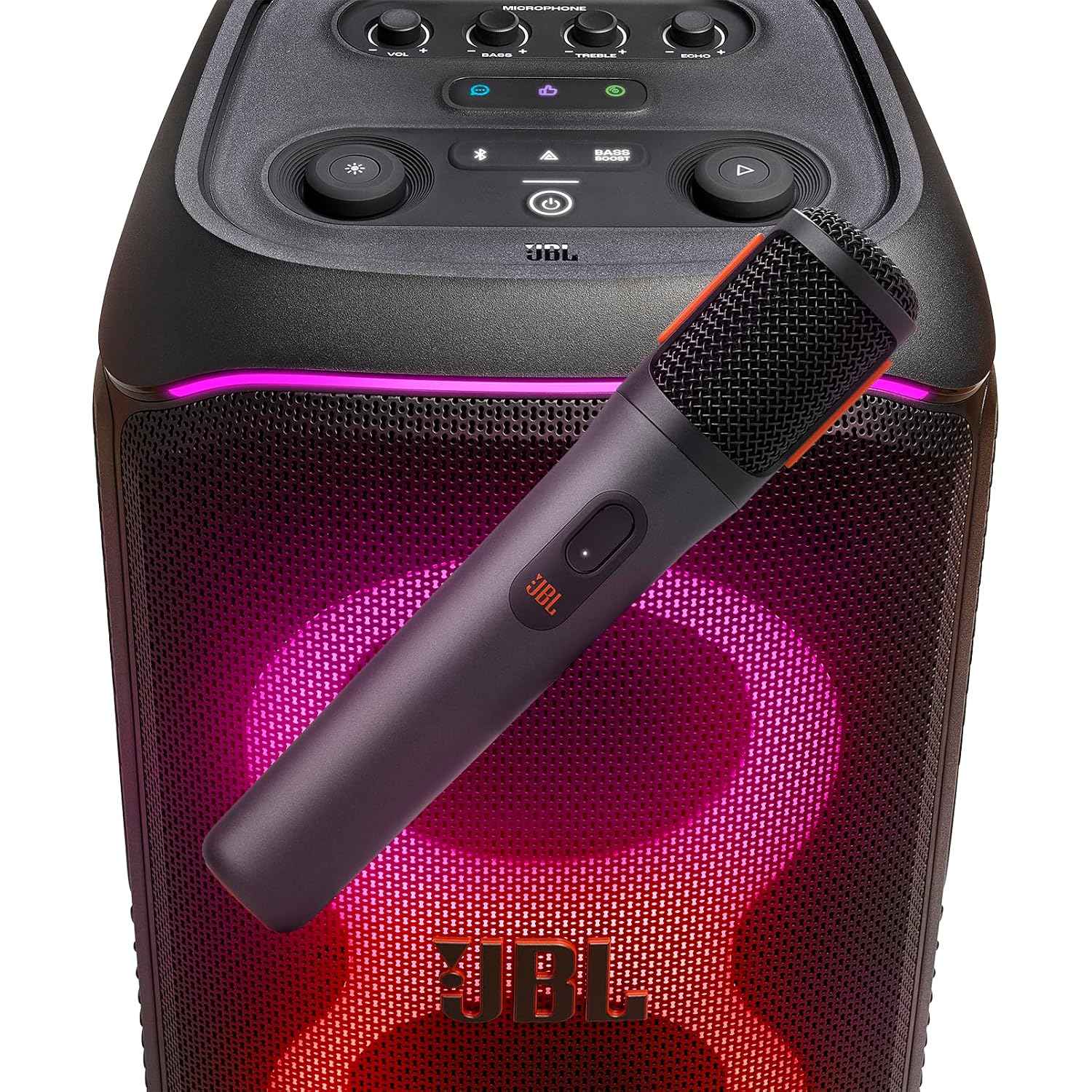 JBL Partybox Wireless Microphone for JBL Partybox Speakers with Wireless Dongle, Stable 2.4GHz Connection, Up to 20 Hours Playtime, 2 Mics in the Box (Black)