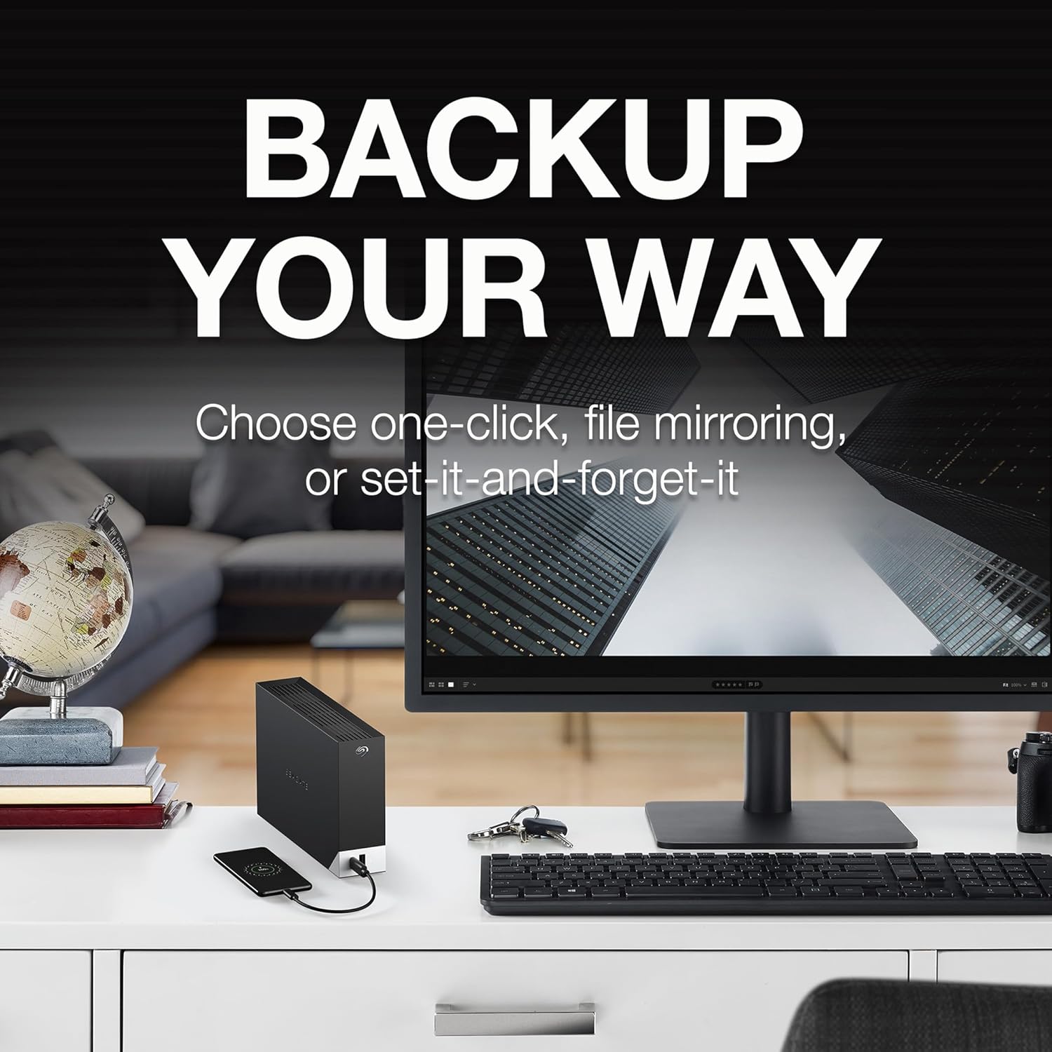 Seagate One Touch Hub 4TB Desktop External HDD – USB-C & USB 3.0 Port, with 3 yr Data Recovery Services, for Computer PC Laptop Mac, 6 Month Mylio Create (STLC4000400), Black