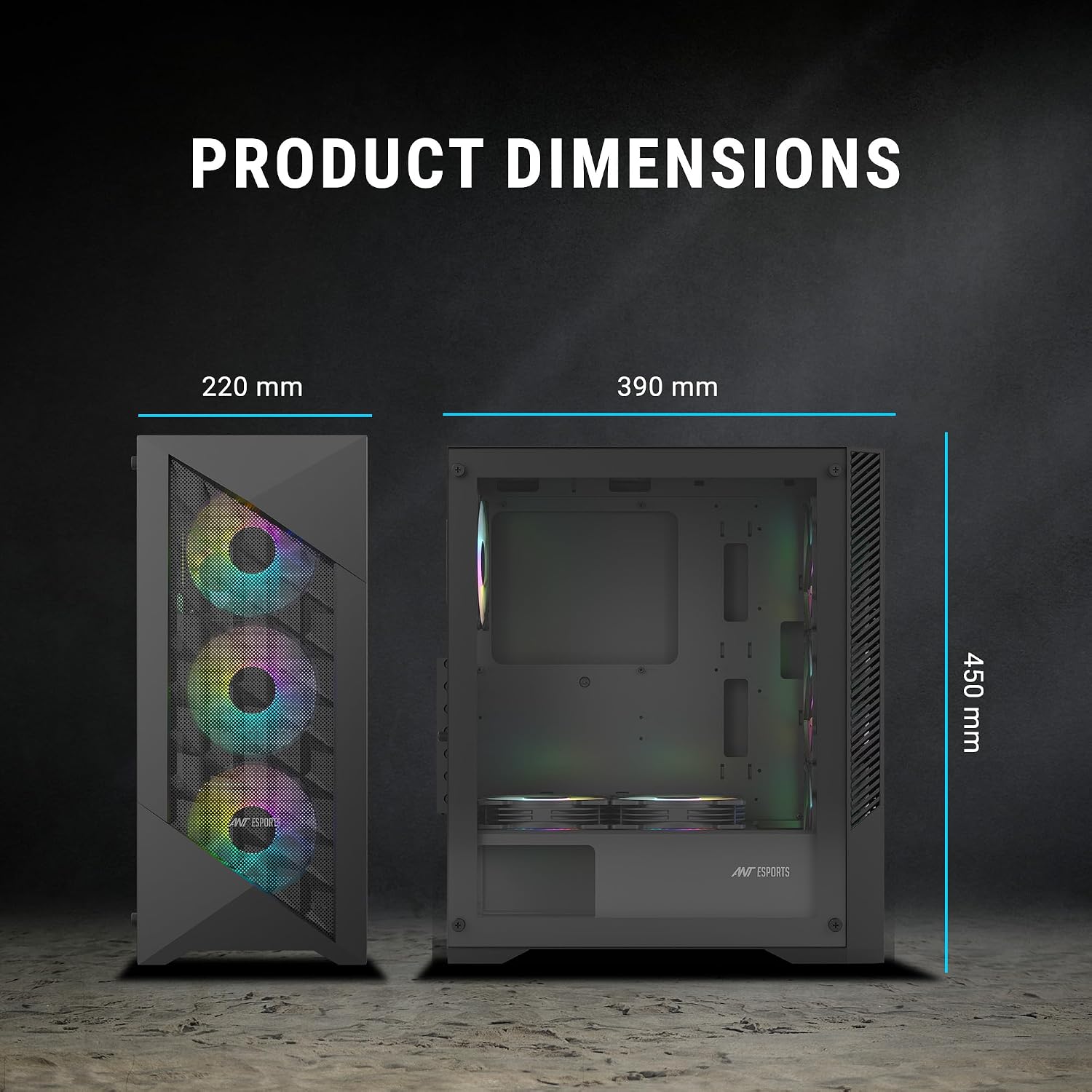 Ant Esports ICE- 270M 6F Mid-Tower Computer Case/Gaming Cabinet with Front Mesh Panel- Black | Support ATX, Micro-ATX, Mini-ITX | Pre-Installed 6 Static RGB Fans