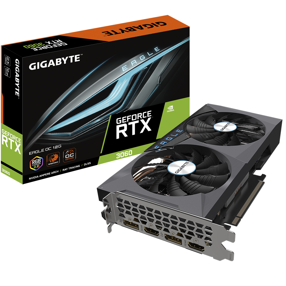 GIGABYTE GeForce RTX 3060 Eagle OC 12G (REV2.0) Graphics Card with 2X WINDFORCE Fans, 12 GB 192-bit GDDR6, GV-N3060EAGLE OC-12GD REV2.0 Video Card, pci_e_x16 - Zapnet.in