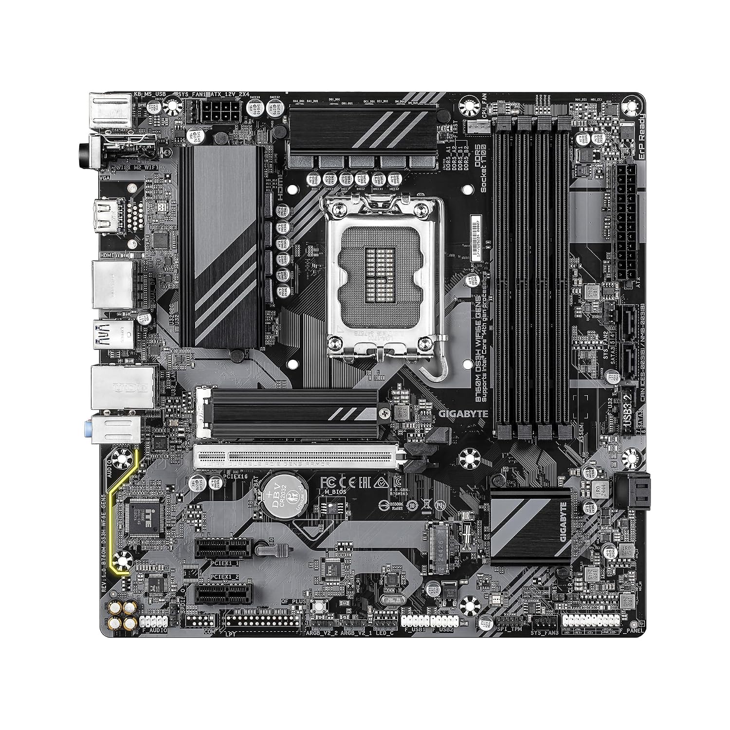 GIGABYTE B760M DS3H WIFI6E GEN5 LGA 1700 Intel B760 M-ATX Motherboard with DDR5, M.2, PCIe 5.0, USB 3.2 Gen 2 Type-C, WIFI6E 2.5GbE LAN, WiFi EZ-Plug, PCIe EZ-Latch