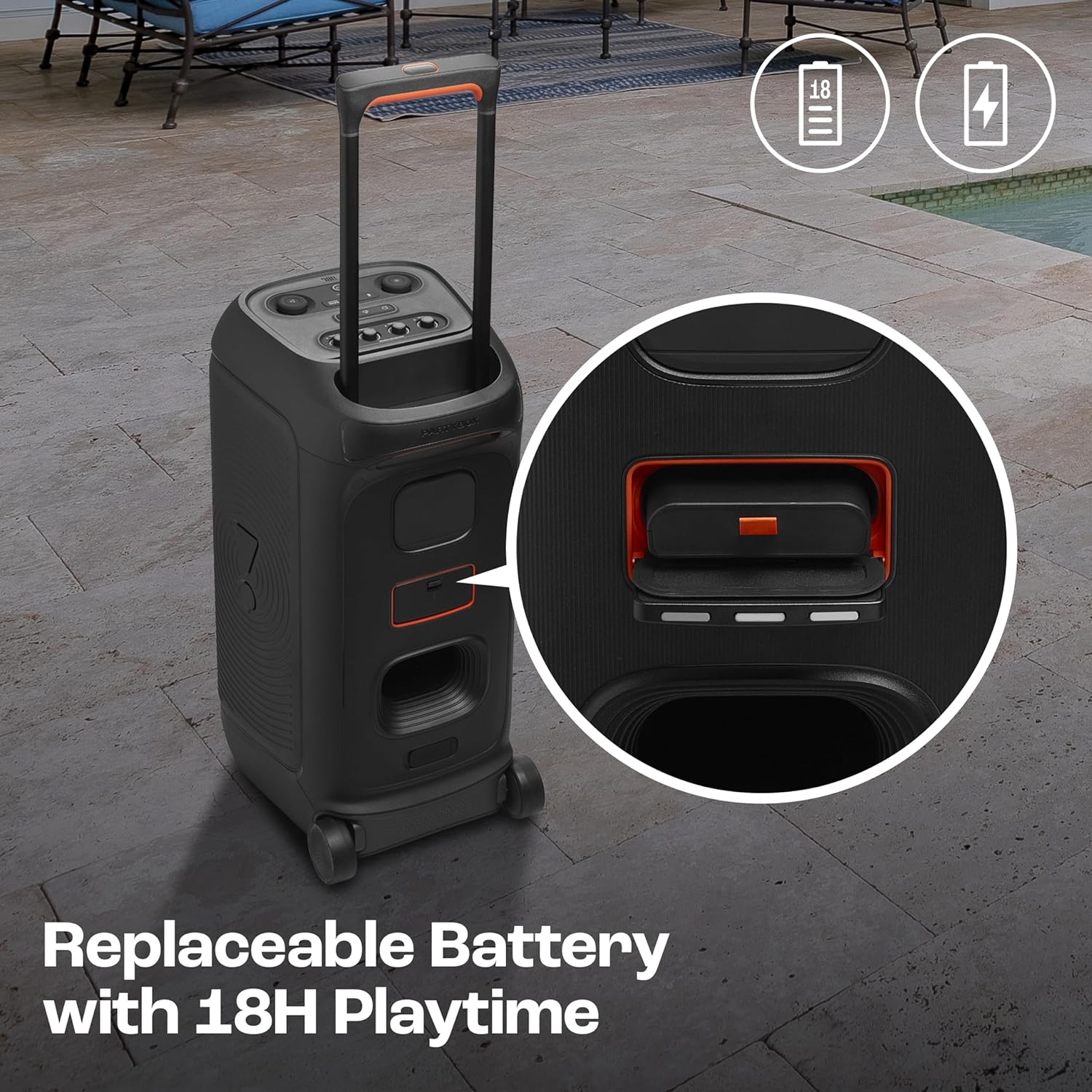 JBL Partybox 320, Portable Bluetooth 240W Party Speaker, AI Sound Boost, Futuristic Light Show, Multispeaker Connection by Auracast, Telescopic Handle & Wheels, Dual Guitar & Mic Inputs (Black) - Zapnet.in