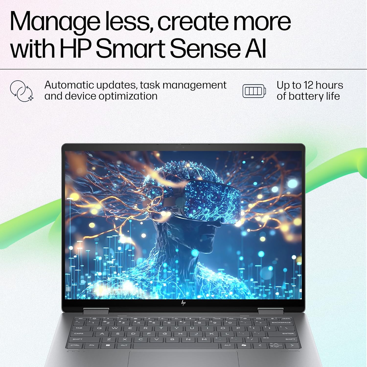 HP Envy x360, Intel Core Ultra 7-155U AI Laptop (16GB RAM, 512GB SSD) Touchscreen 2-in-1, IPS, WUXGA, 14"/35.6cm, Win 11, MS Office 2021, Silver, 1.39Kg, Integrated Graphics, 5MP IR Camera, fc0106TU