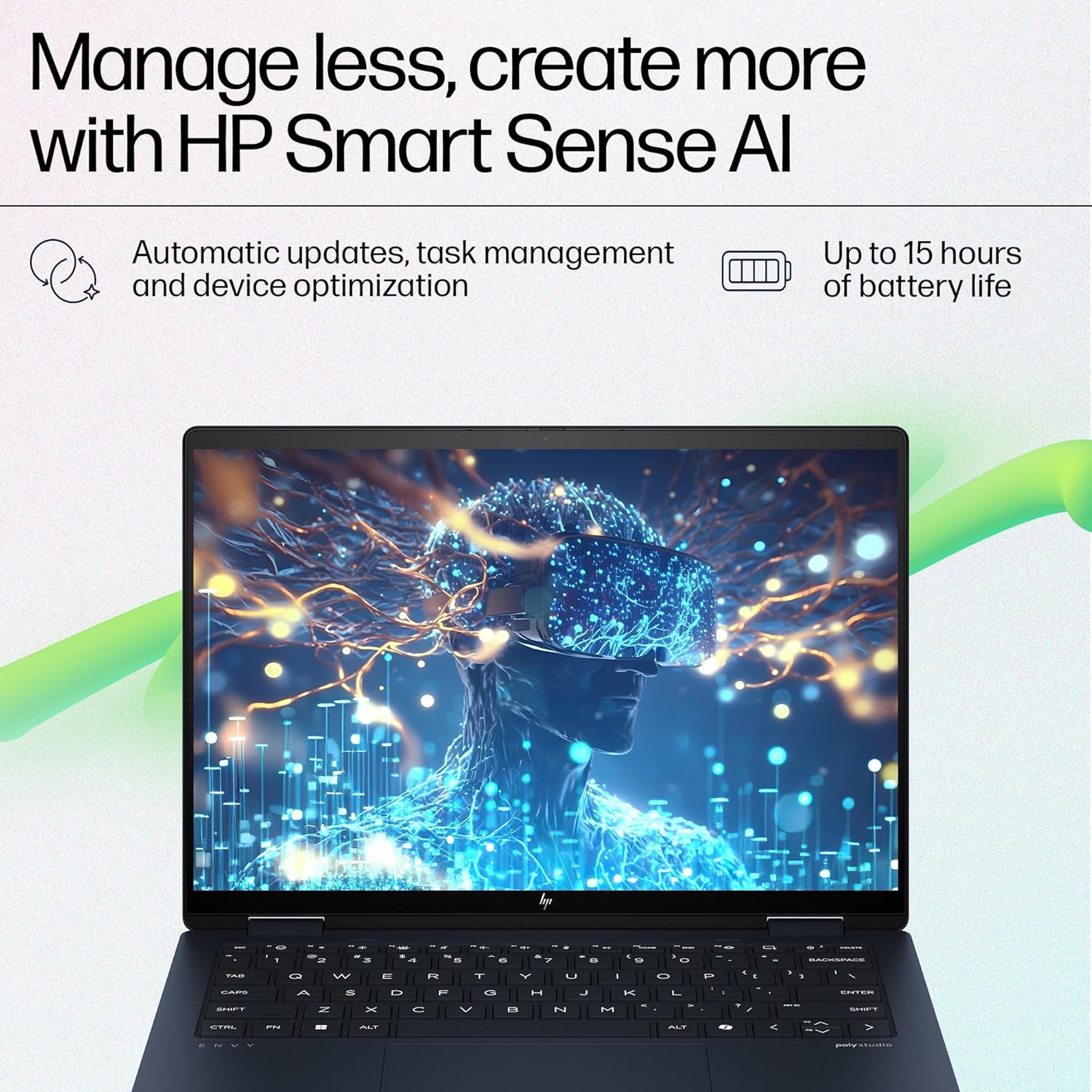 HP Envy X360 Convertible, Enhanced by AI, Intel 14th Gen Evo Core Ultra 7 155U, 14-inch (35.6 cm), 2.8K OLED, 400 nits, 32GB, 1TB SSD, Touch, 5MP IR Camera, (Win 11 Home+MSO, Blue,1.44 Kg), FC0100TU