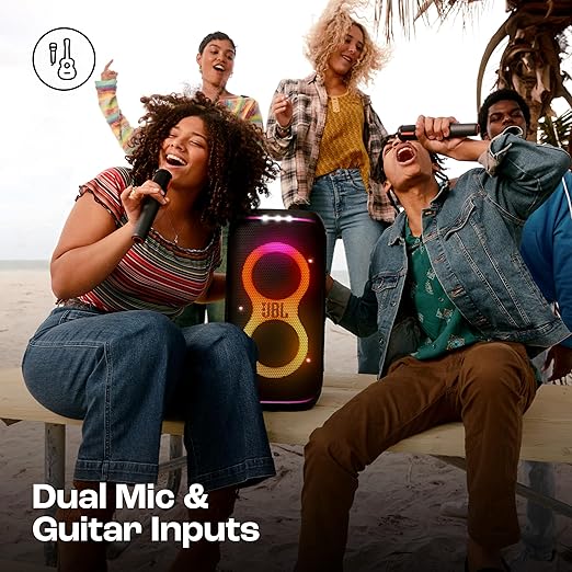 JBL Partybox 120 Wireless Bluetooth 160W Party Speaker, AI Sound Boost, Futuristic Light Show, Upto 12Hrs Playtime,Multispeaker Connection by Auracast, Guitar & Mic Input, Splashproof (Black) - Zapnet.in