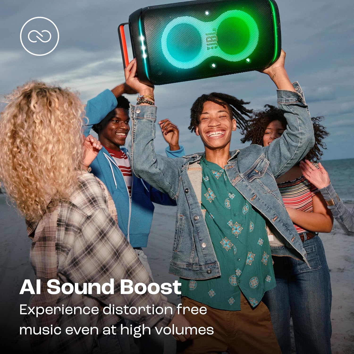 JBL Partybox 120 Wireless Bluetooth 160W Party Speaker, AI Sound Boost, Futuristic Light Show, Upto 12Hrs Playtime,Multispeaker Connection by Auracast, Guitar & Mic Input, Splashproof (Black) - Zapnet.in