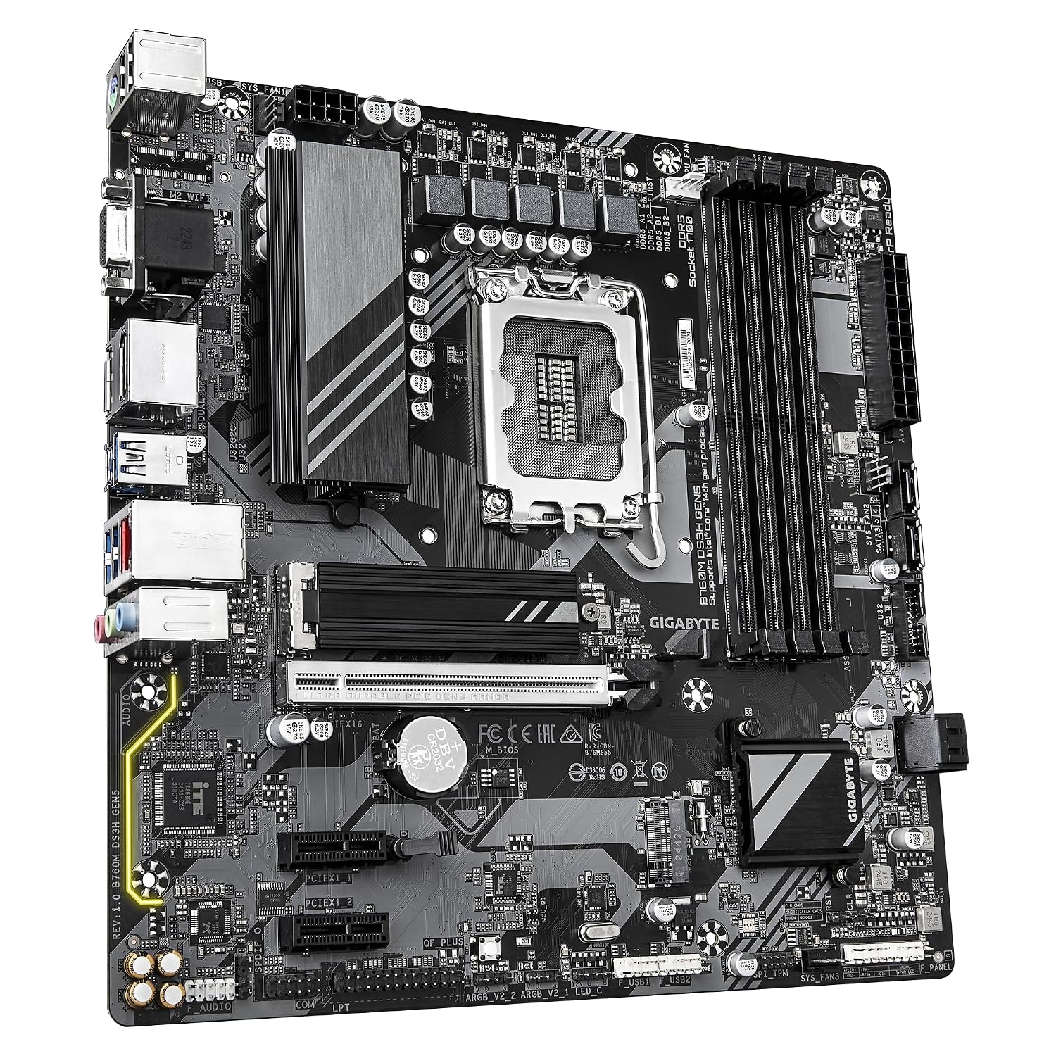 GIGABYTE B760M DS3H GEN5 Motherboard - Supports 14th Gen Intel Core Processors, 6+2+1 Phase Digital VRM, Up to 5600MHz DDR4, 2x PCIe 4.0 M.2, 2.5GbE LAN, USB 3.2 Gen2