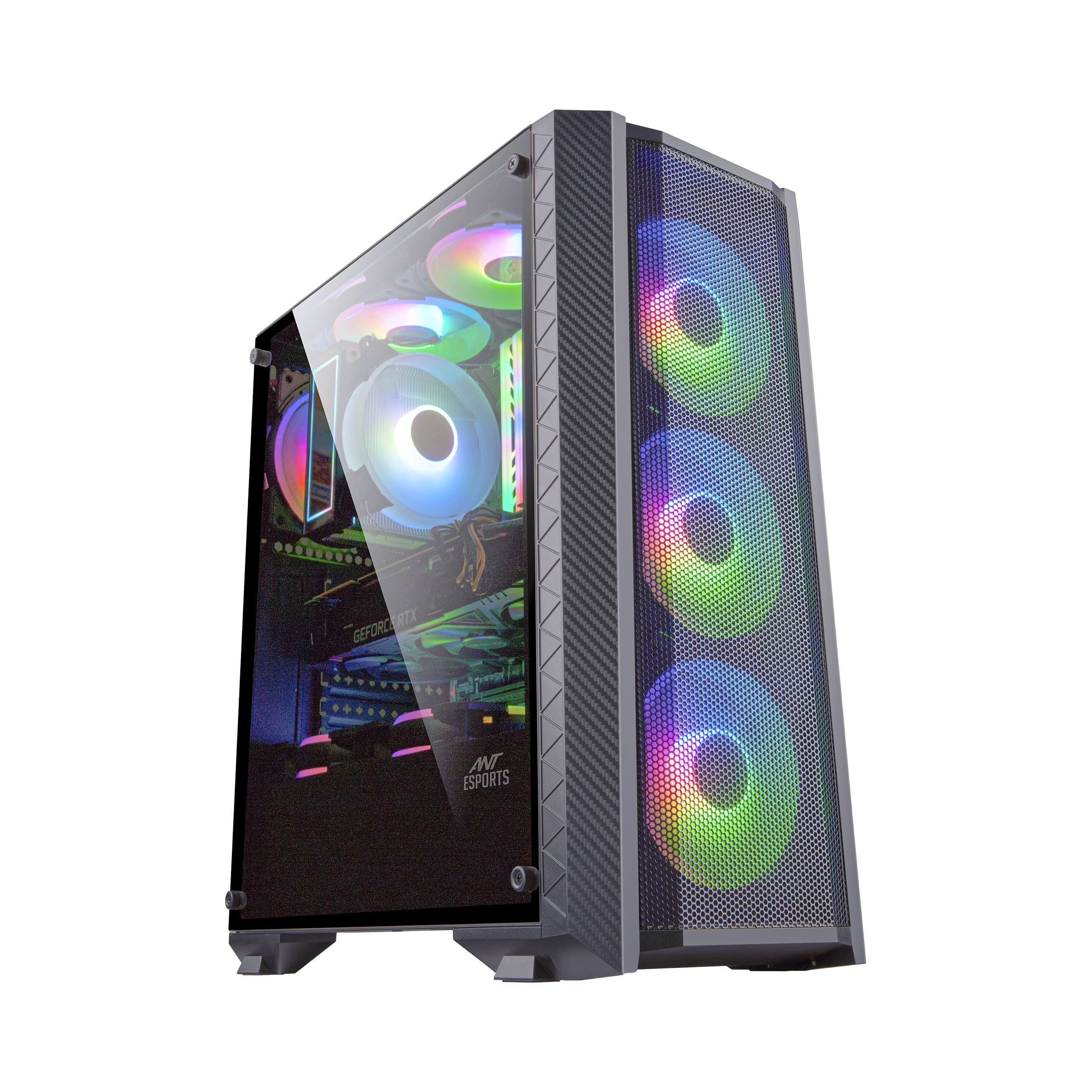 Ant Esports ICE-300 Mesh V2 Mid Tower Gaming Cabinet | High Airflow Mesh Front Panel | 4 Pre-Installed 120mm ARGB Fans | ATX, Micro-ATX, Mini-ITX Motherboard Support | Liquid Cooling Ready (Black)