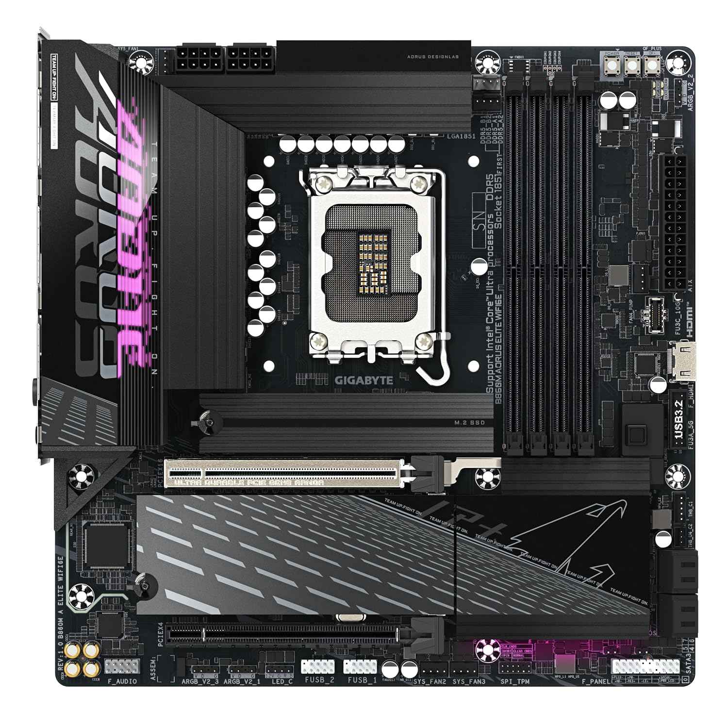 GIGABYTE B860M AORUS Elite WIFI6E Motherboard - Intel Core Ultra Series CPUs, 12+1+2+1 Phases VRM, up to 9200MHz DDR5, 1xPCIe 5.0 + 2xPCIe 4.0 M.2, 2.5GbE LAN, WiFi 6E, Thunderbolt