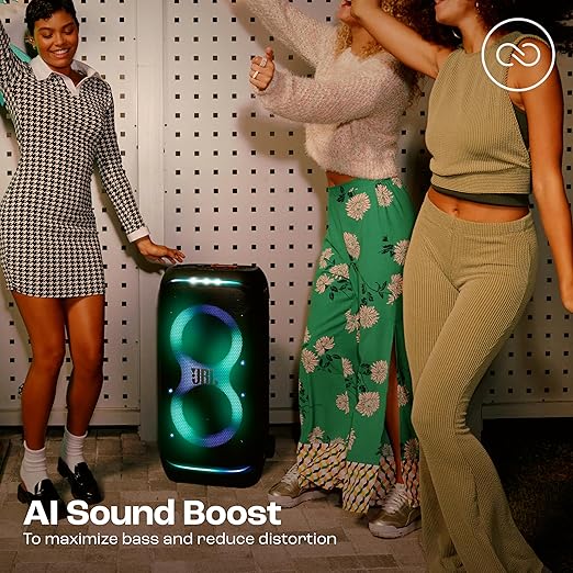 JBL Partybox 320, Portable Bluetooth 240W Party Speaker, AI Sound Boost, Futuristic Light Show, Multispeaker Connection by Auracast, Telescopic Handle & Wheels, Dual Guitar & Mic Inputs (Black) - Zapnet.in